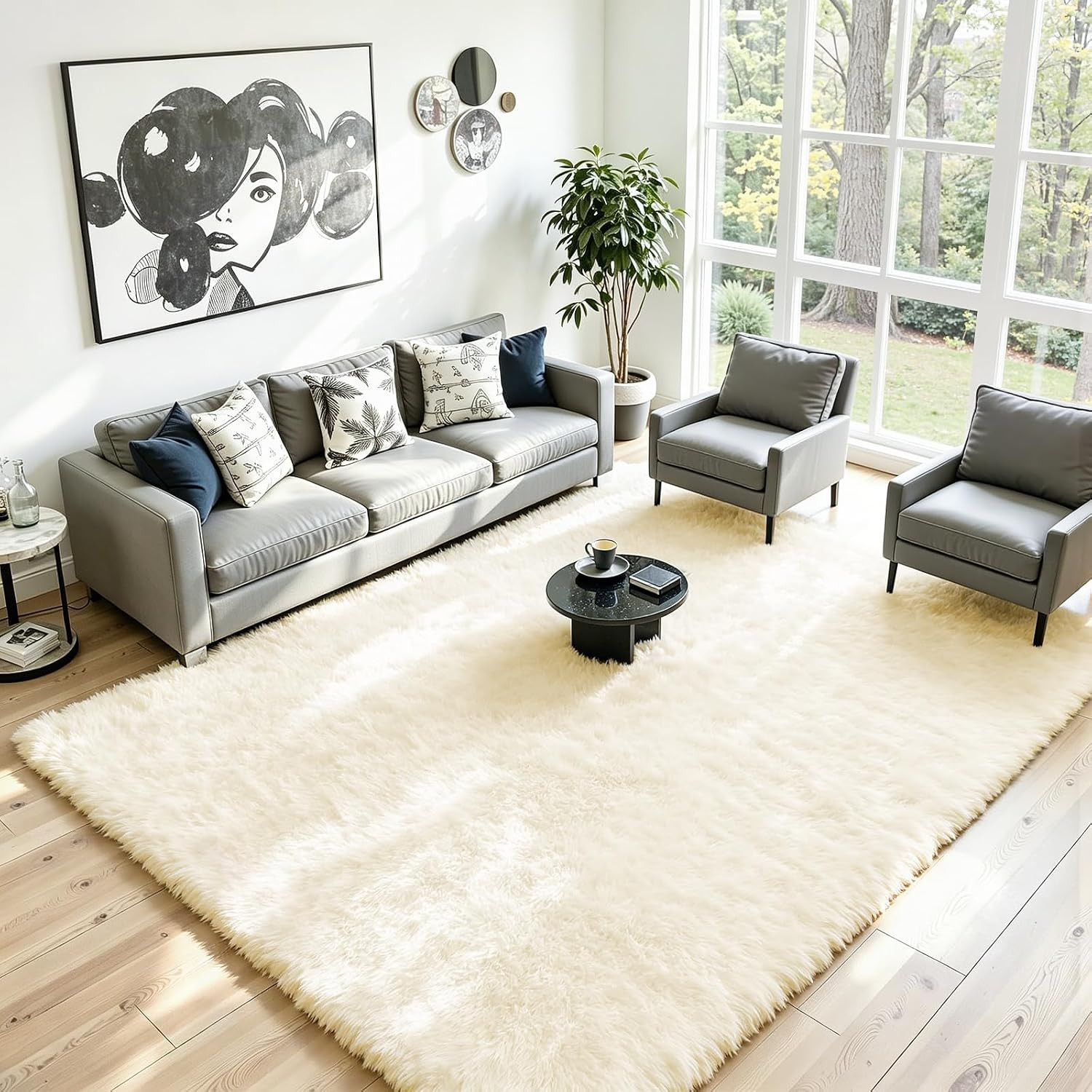 4×6 Area Rug for Living Room, Ultra Soft Fluffy Cream White Rugs for Bedroom, No