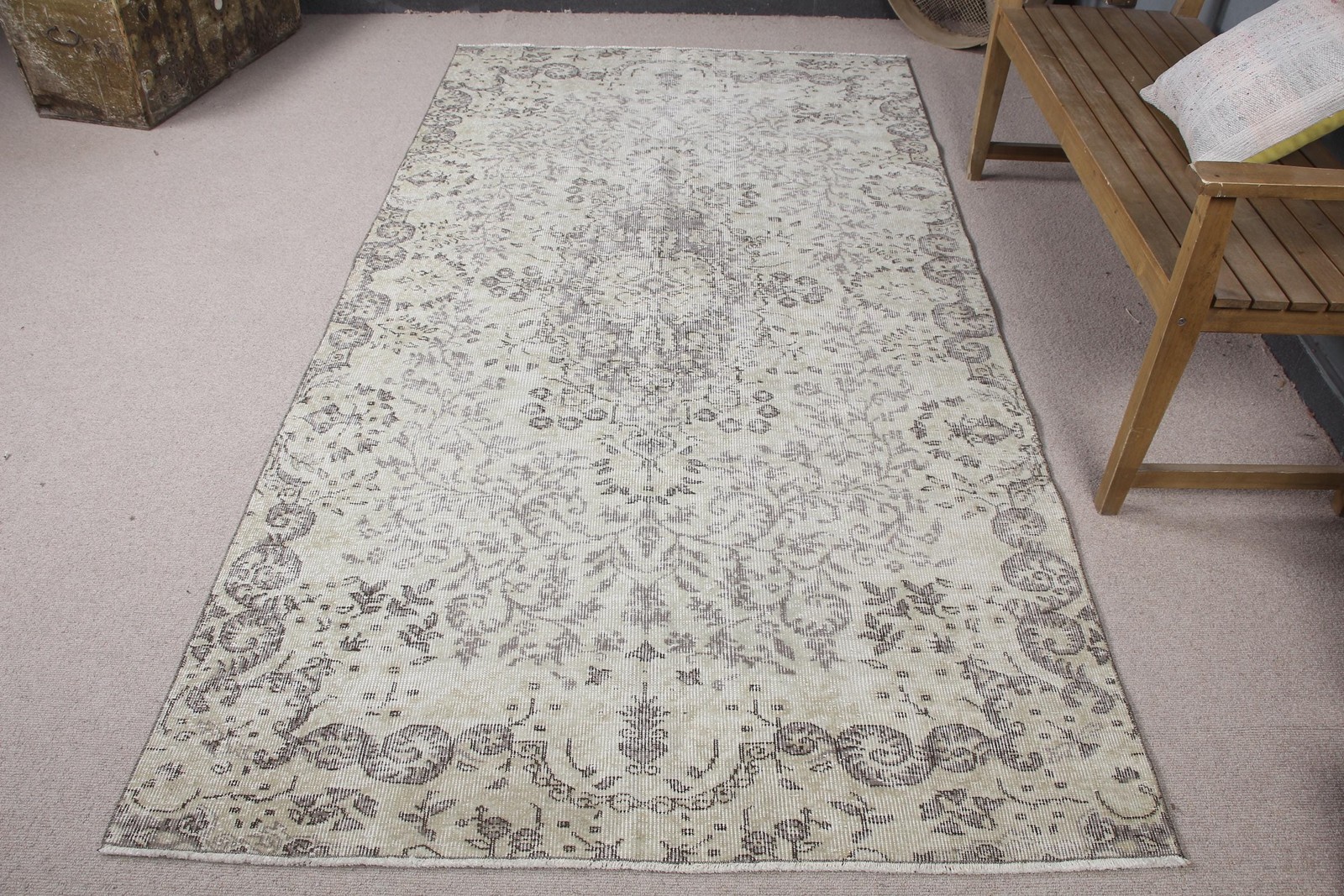 4,6×8,6 ft Rug, Turkish Vintage Area Rug, Gray Wool Rug