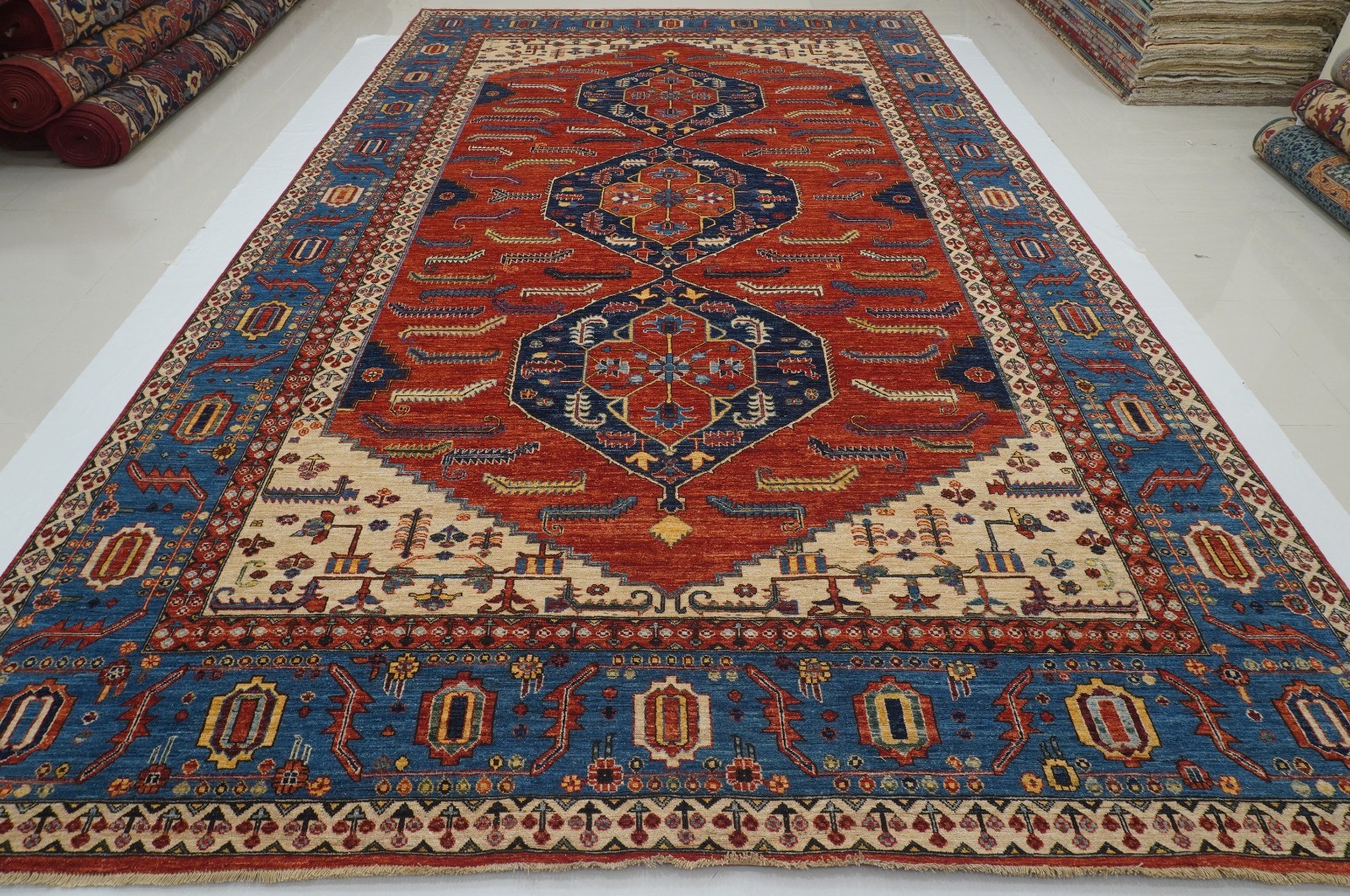 10×16 ft Red Heriz Afghan Hand Knotted Traditional Oriental Rug