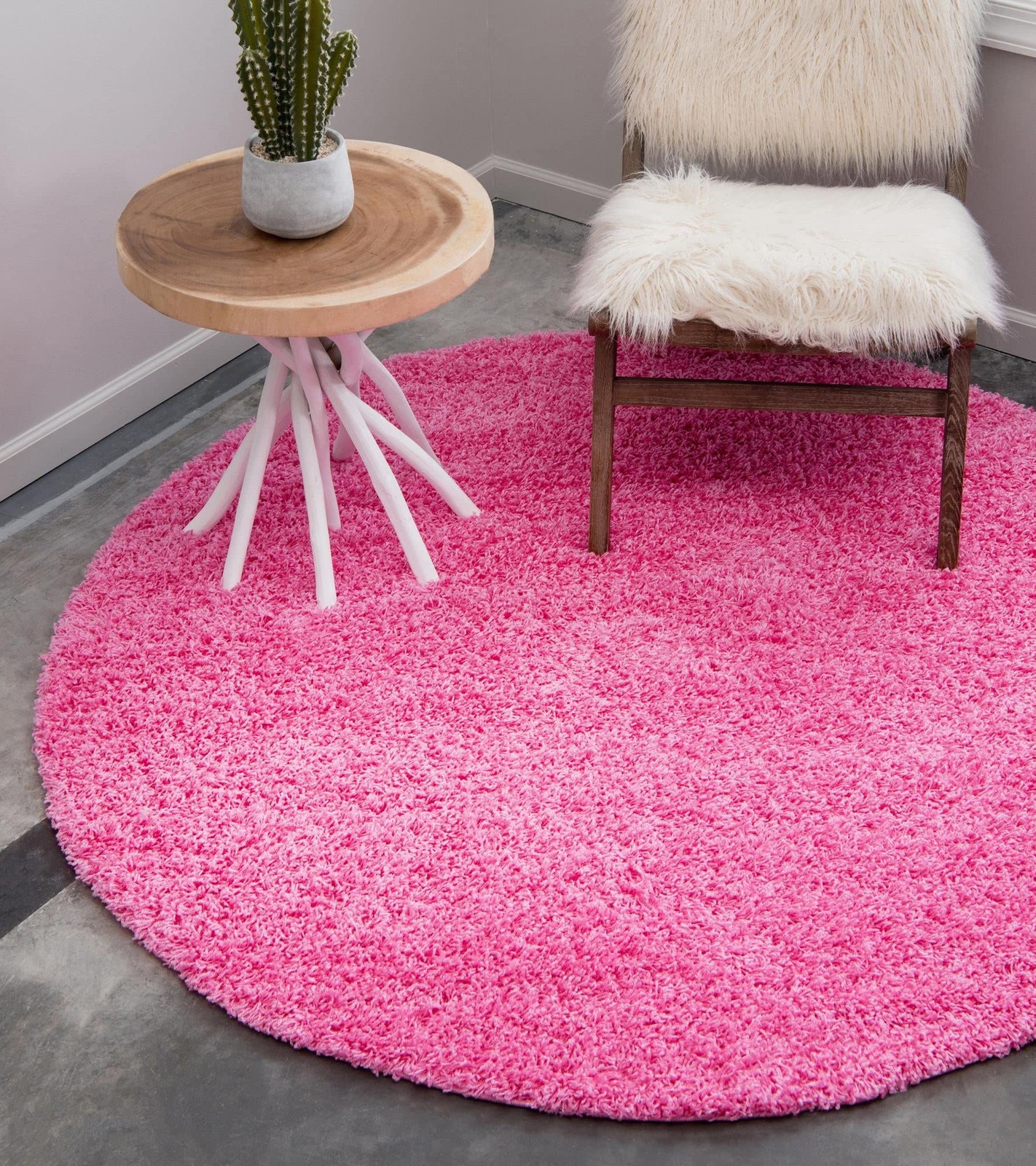 Taffy Pink Shag Rug Soft Cozy Round 4×1 Solid Unique Loom Collection