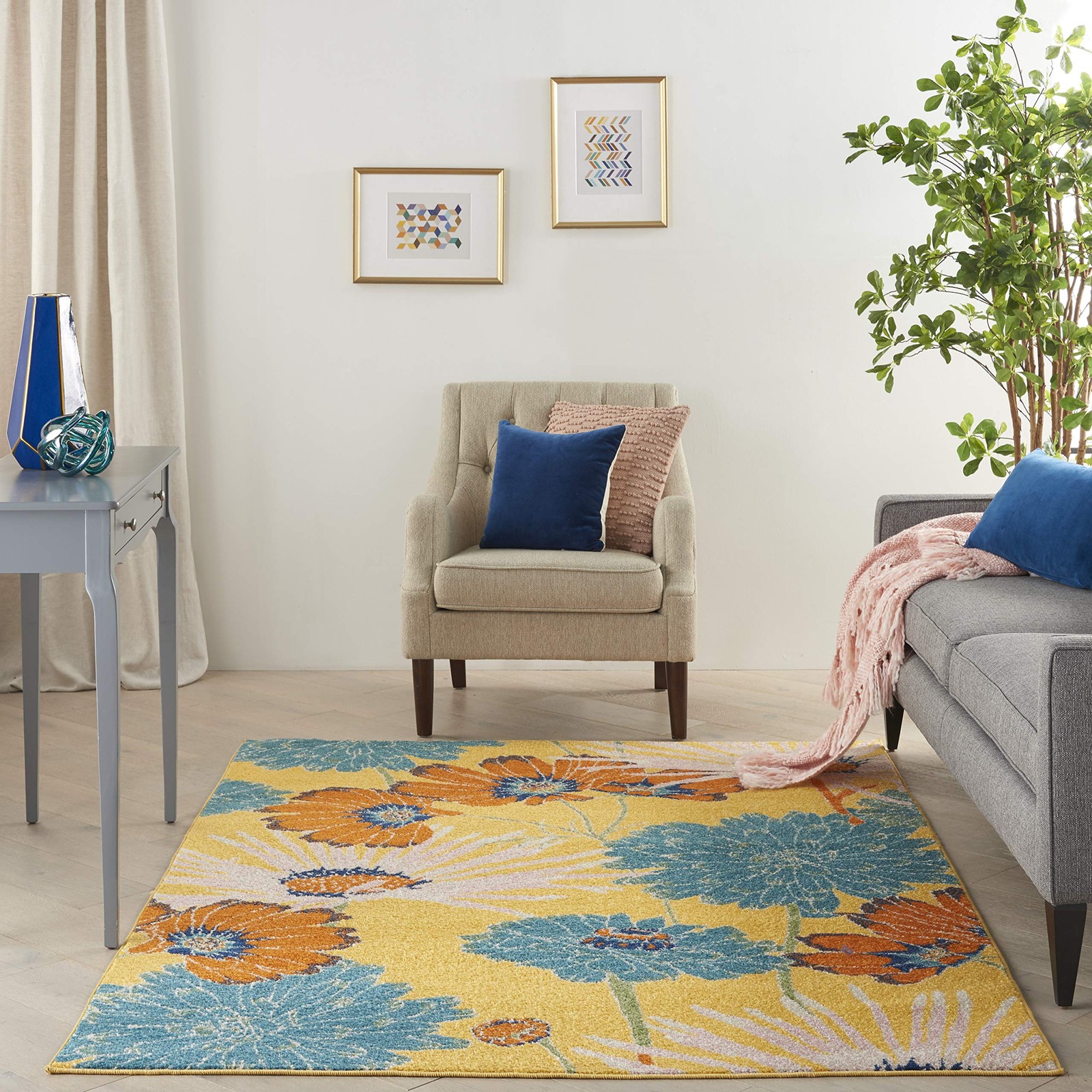 Nourison Home Allur Yellow Multicolor 53 X 73 Area Rug – Non Shedding Bed