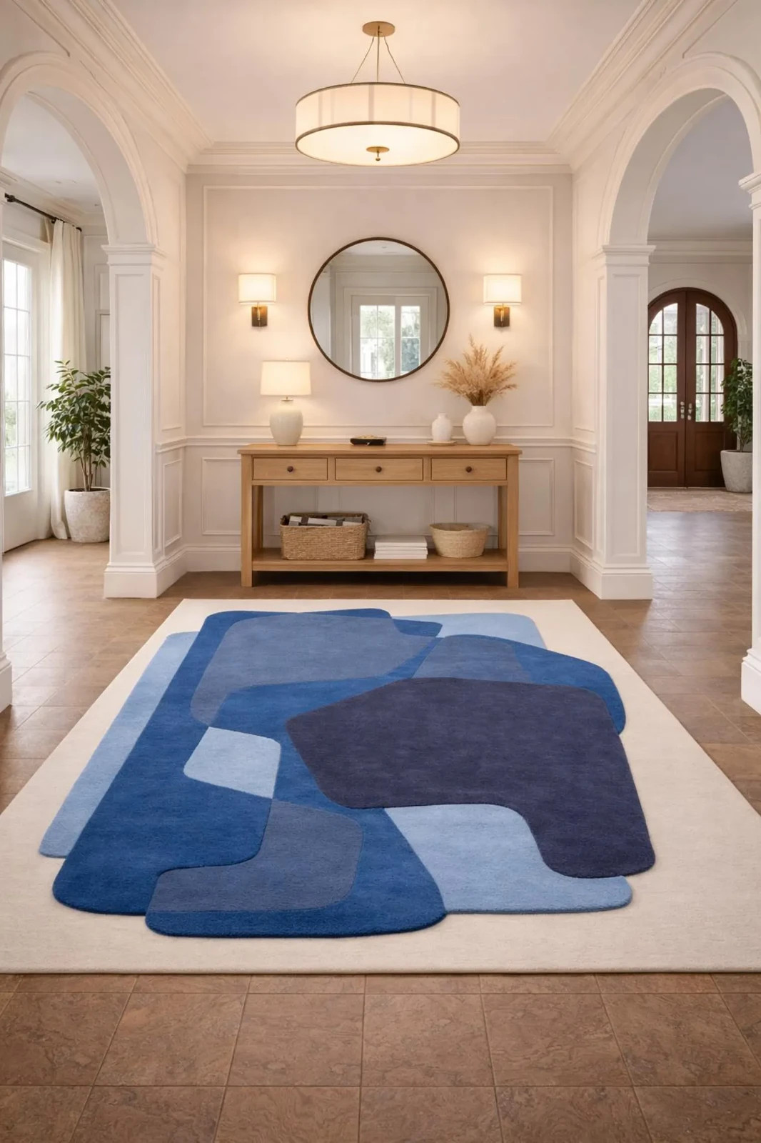 Abstract Blue Irregular Hand-Tufted Rug Modern Shape Rug with Cut Pile Design