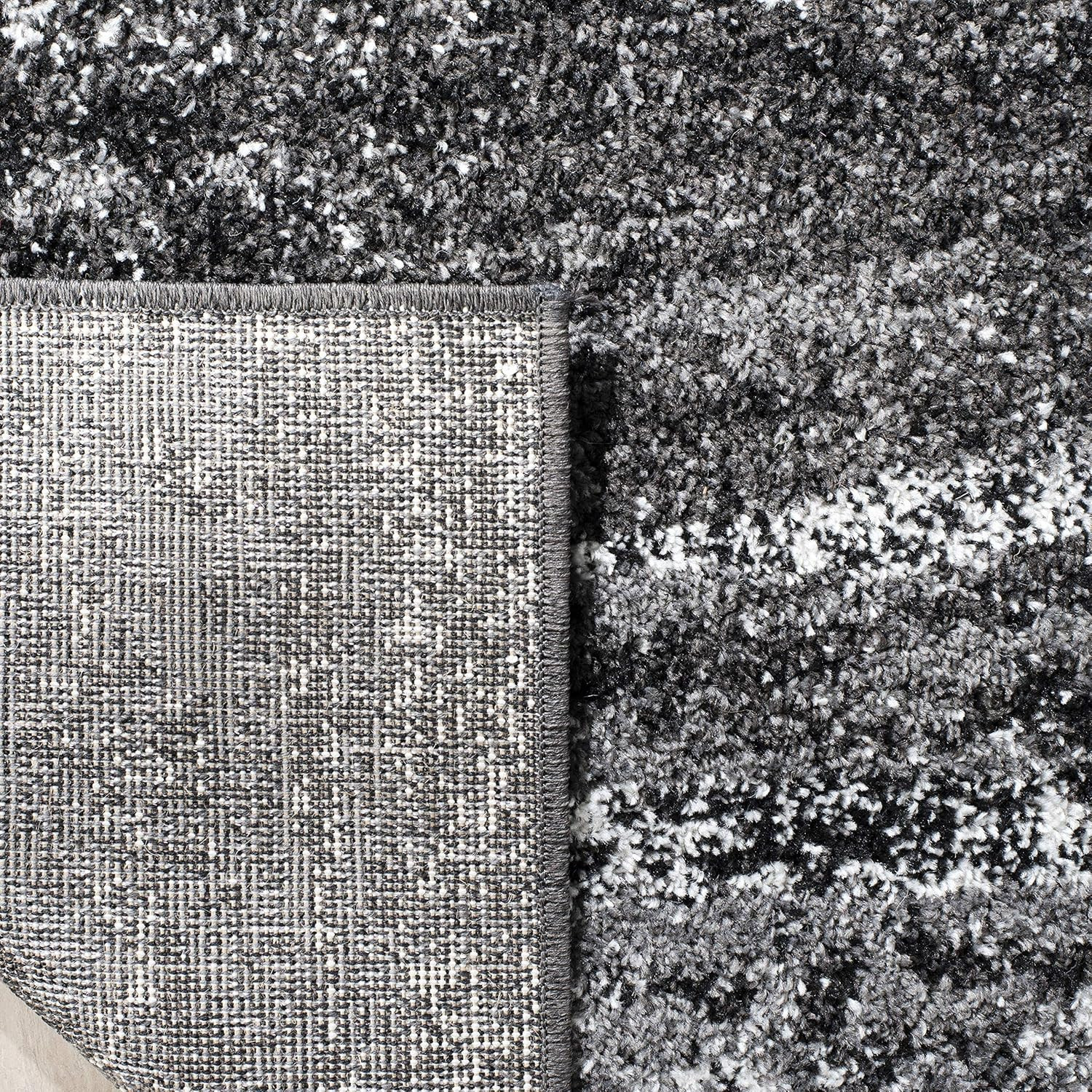 Adirondack 10′ Square Area Rug – Silver & Black Modern Abstract Design