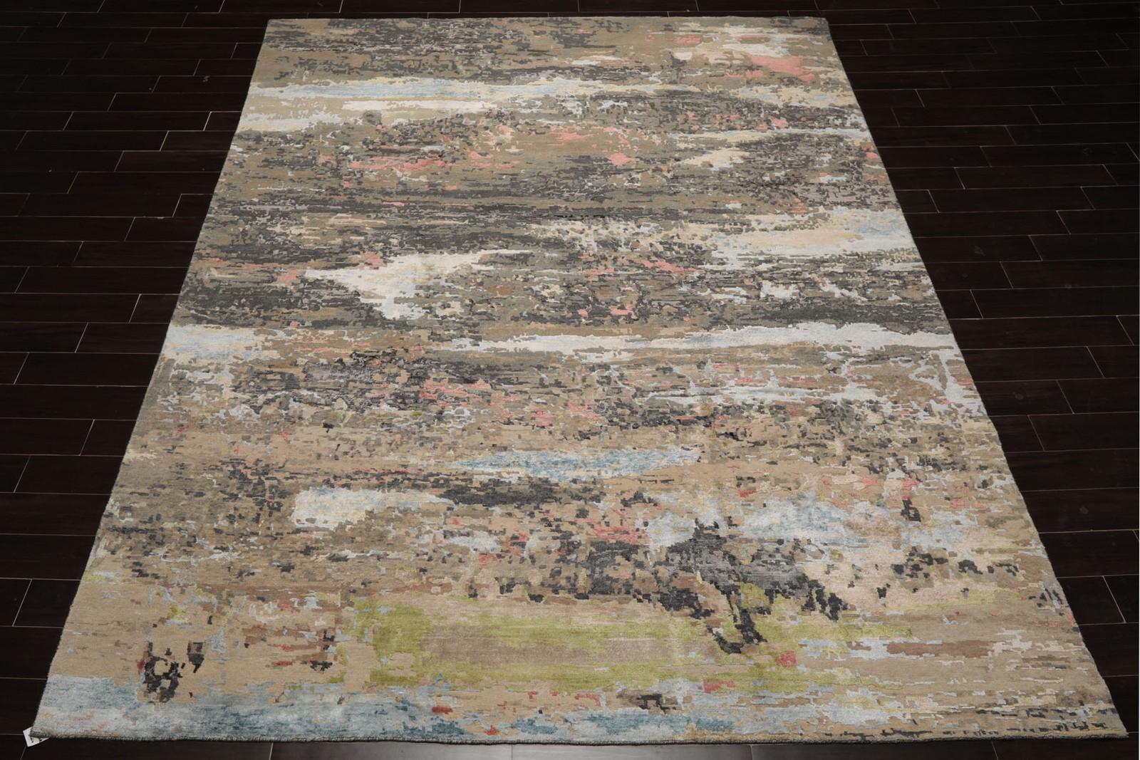 loomBloom 9×12 Beige, Tan Hand Knotted Tibetan Sherpa Abstract Wool & Silk Rug