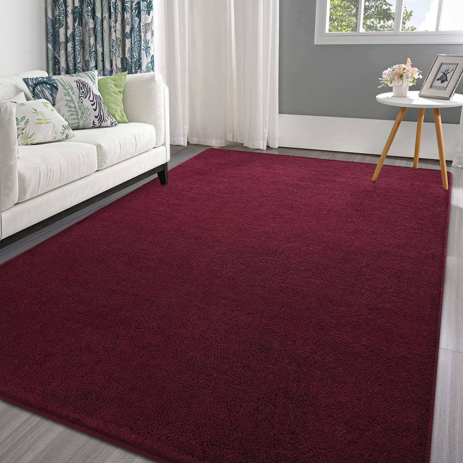 Pettop 6×9 ft Burgundy Red Washable Memory Foam Area Rug Carpet