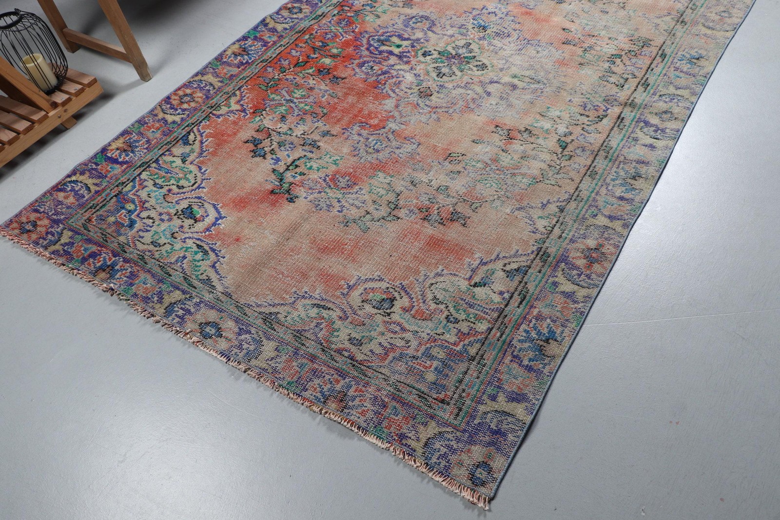 Vintage Large Rug, 5,3×8,4 ft Turkish Rug, Red Wool Rug