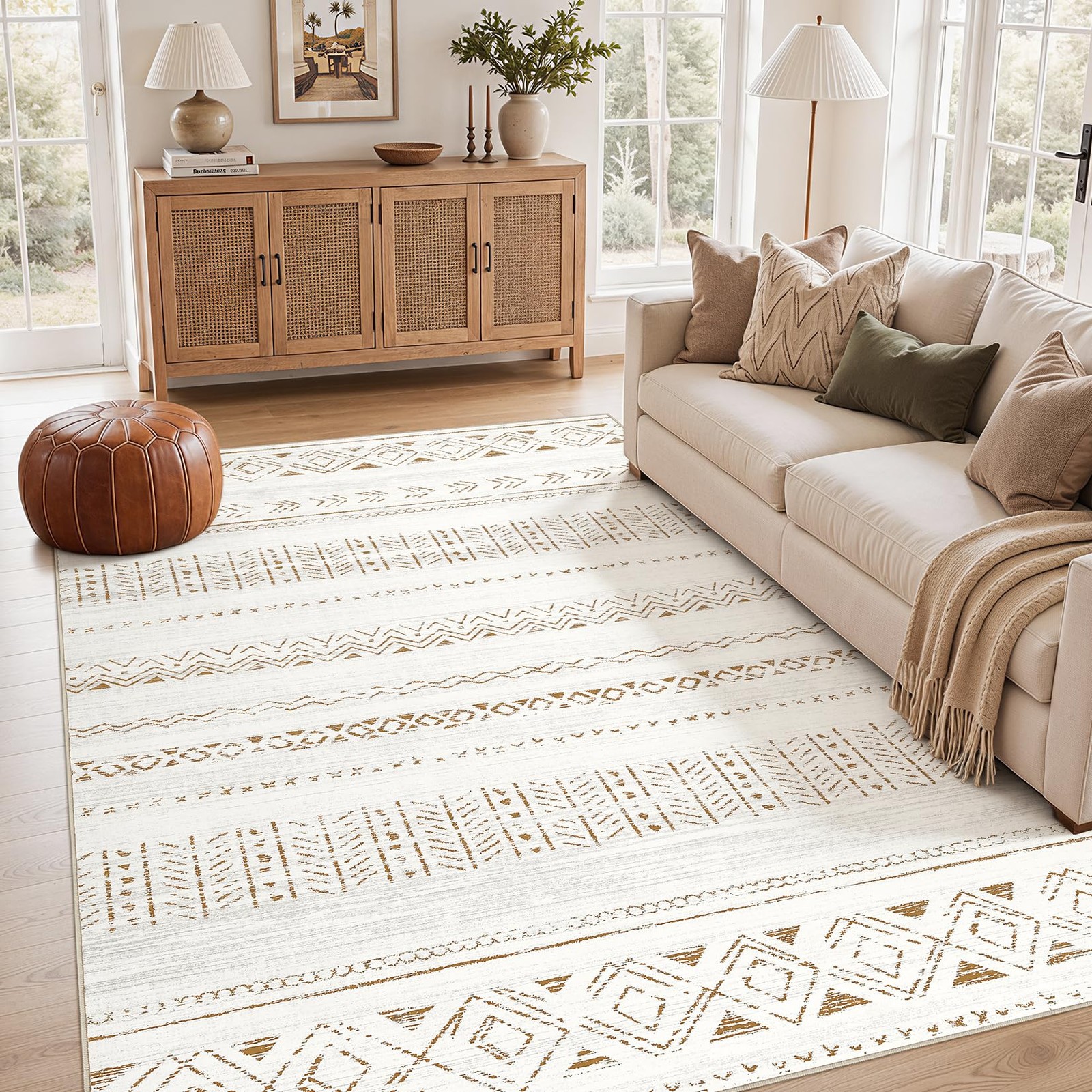 5×7 Area Rugs Living Room Rug: Washable Boho Rugs with Non Slip Backing Large…