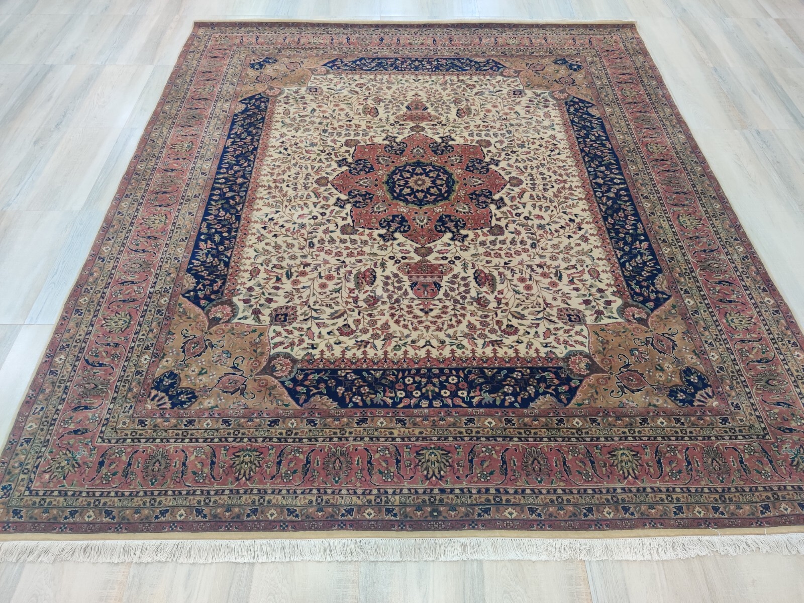 250×300 cm Wool Traditional Handmade Area Rugs Medallion Beige Rust Knotted Rugs