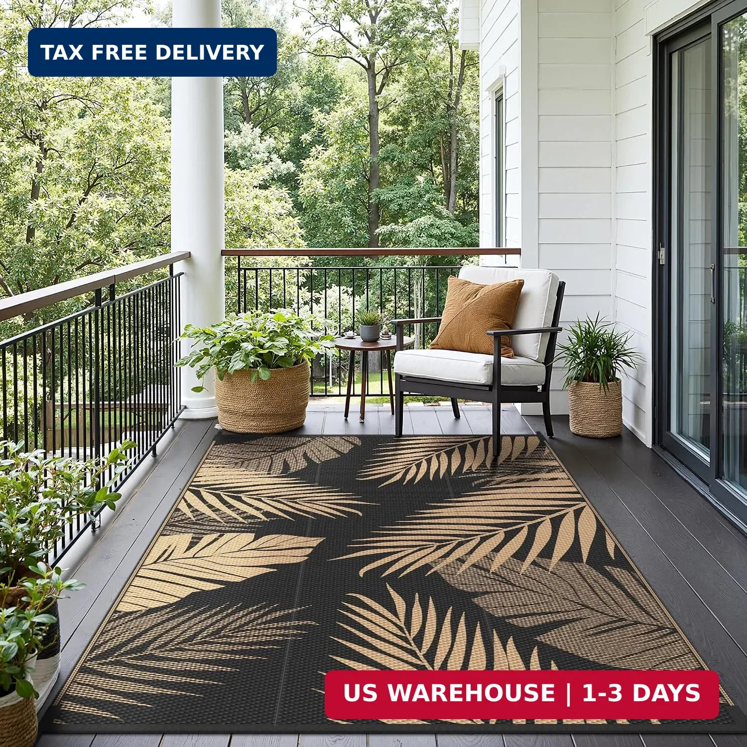 sarben Outdoor Rug, Waterproof Plastic Rugs for Patio, 4’x6′ Black Brown | Outsi