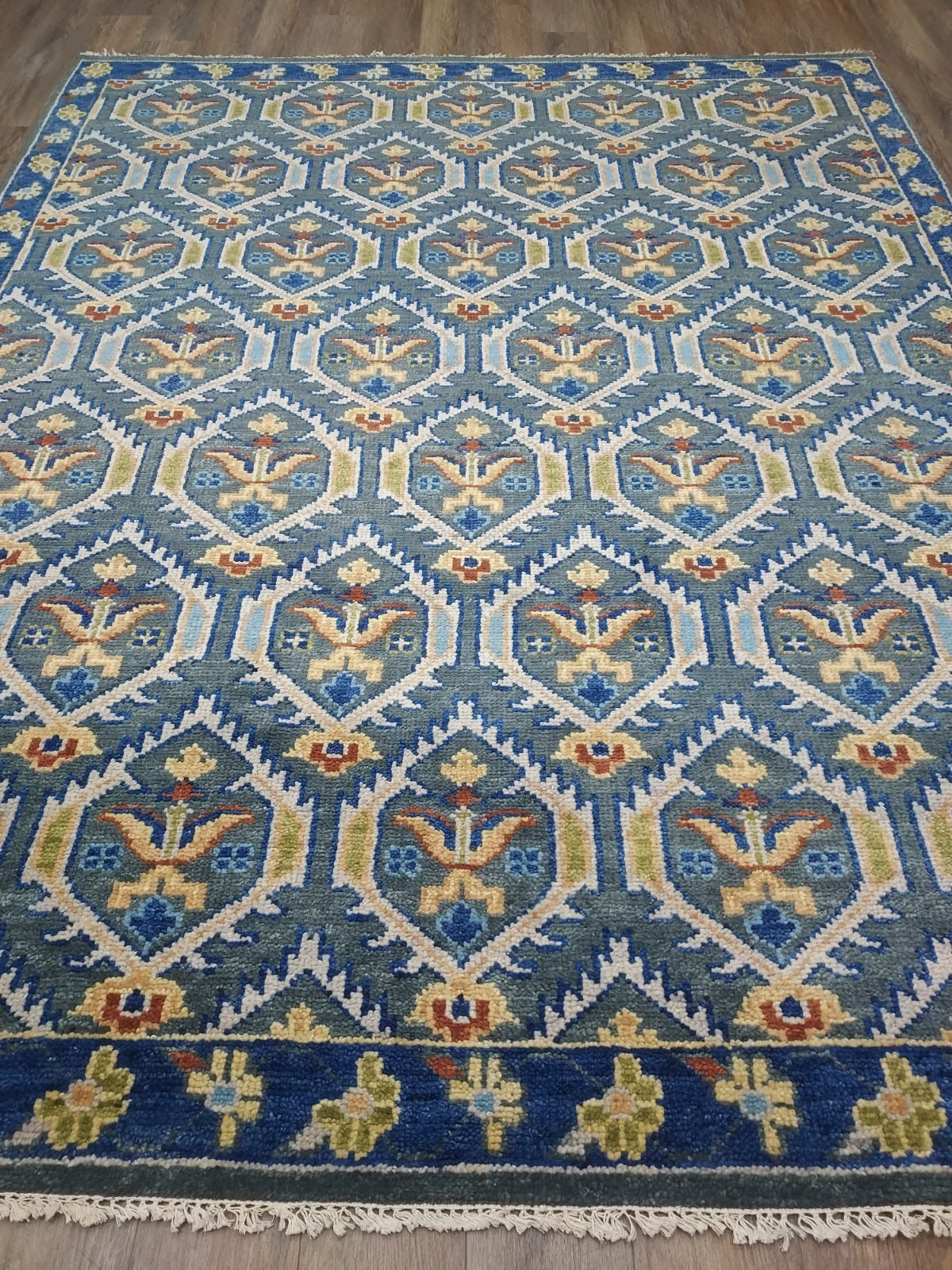 TURKISH OUSHAK RUG. GEOMETRIC MULTICOLORED HANDMADE BOHEMIAN 8×10 RUG