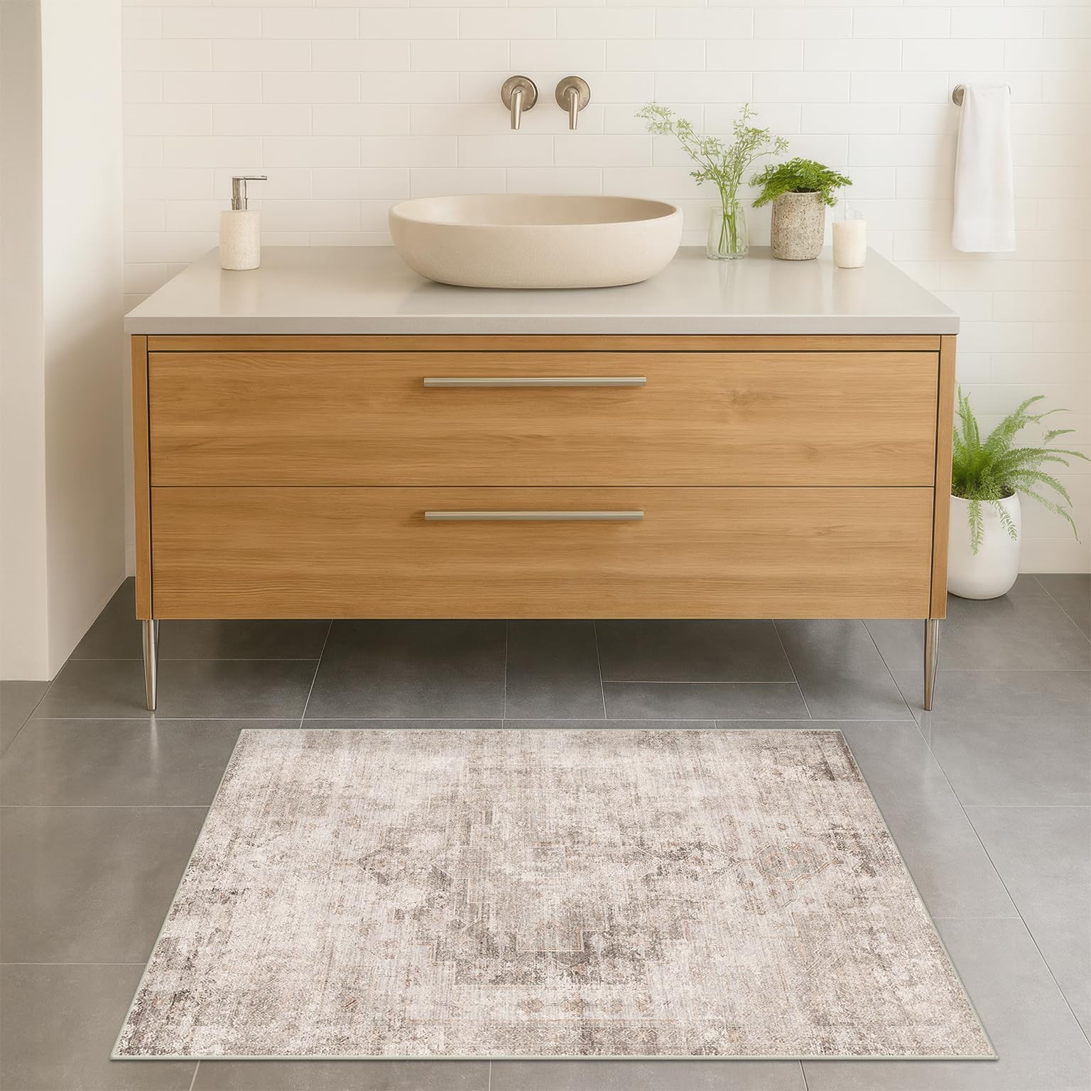 Beige Brown 2×3 Washable Non Slip Bathroom Rug for Entryway Indoor, Low Pile …