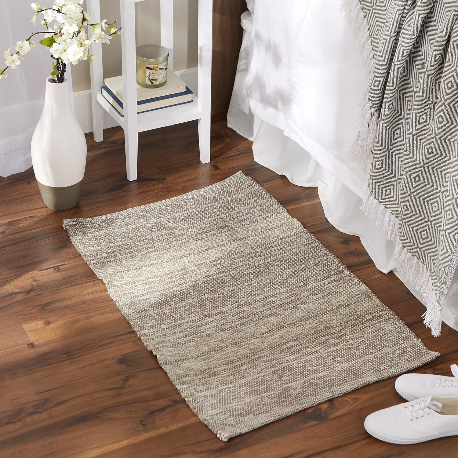 Woven Rag Rug Collection Recycled Yarn Variegated Rustic Stripe, 2X3′, Stone
