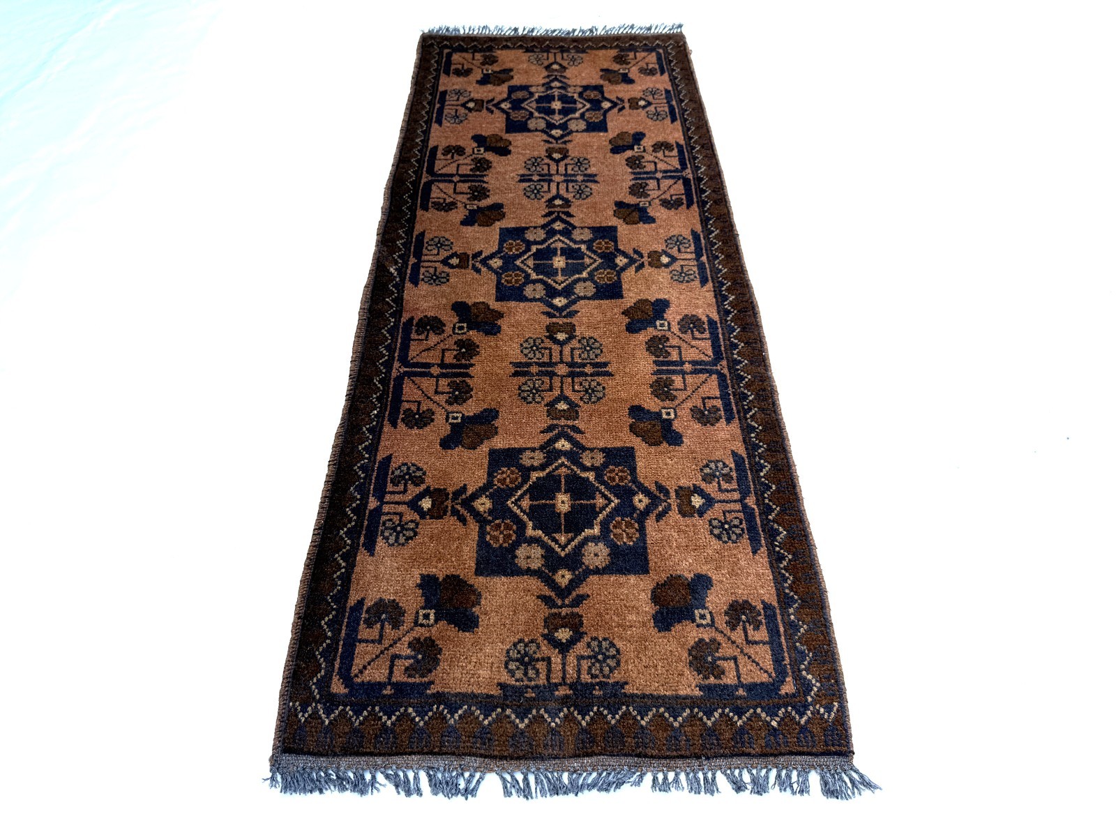 1’10 x 4’10 Ft Vintage Afghan Rug Hand Knotted Wool Floral Medallion Tribal