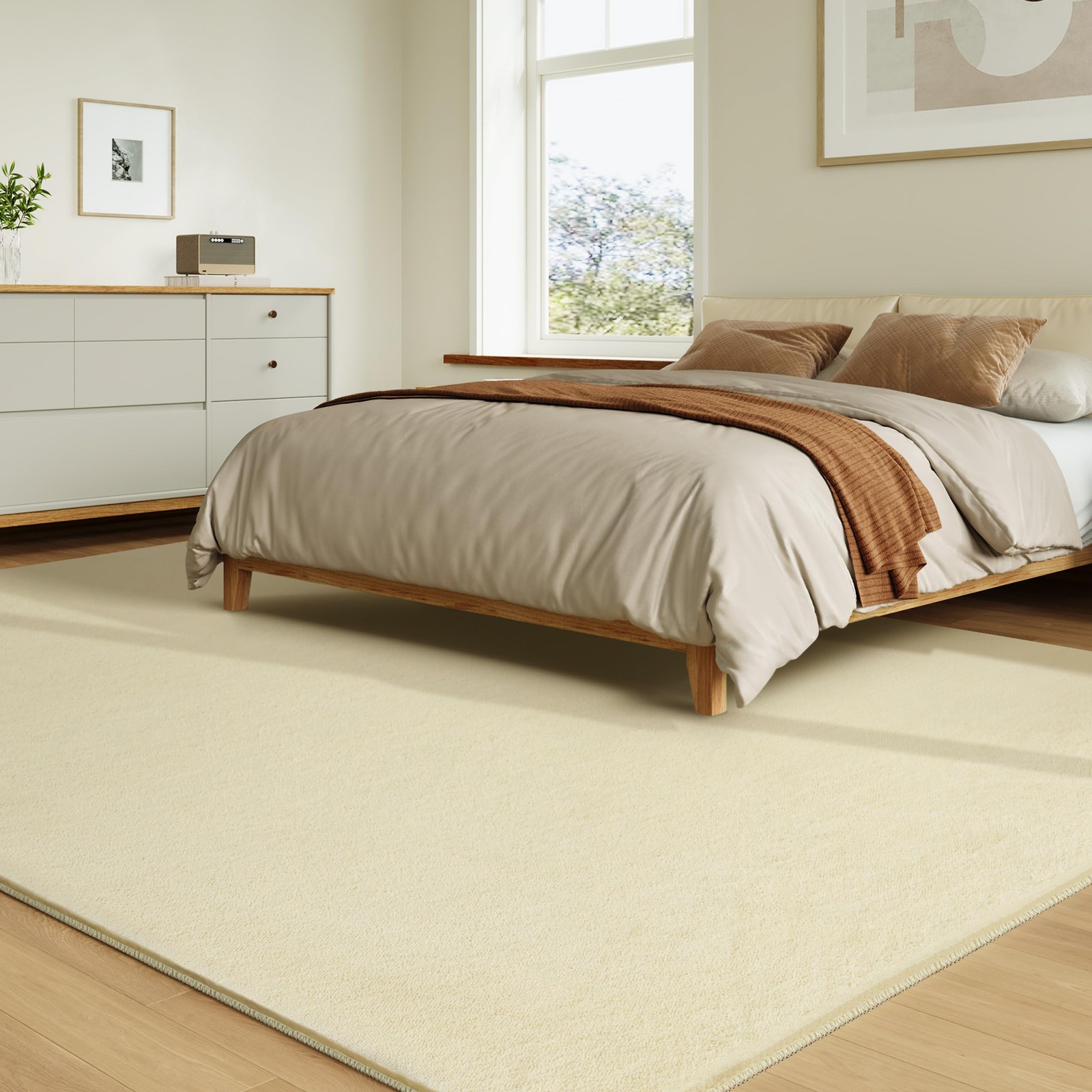 Castlye Solid Washable Area Rug – 5X7 Medium Pile Faux Cashmere Carpet For