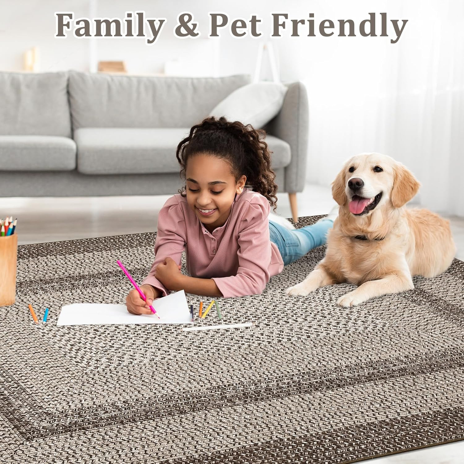 8X10 Washable Area Rug for Living Room with Rubber Backing | Stain Resistant Lar