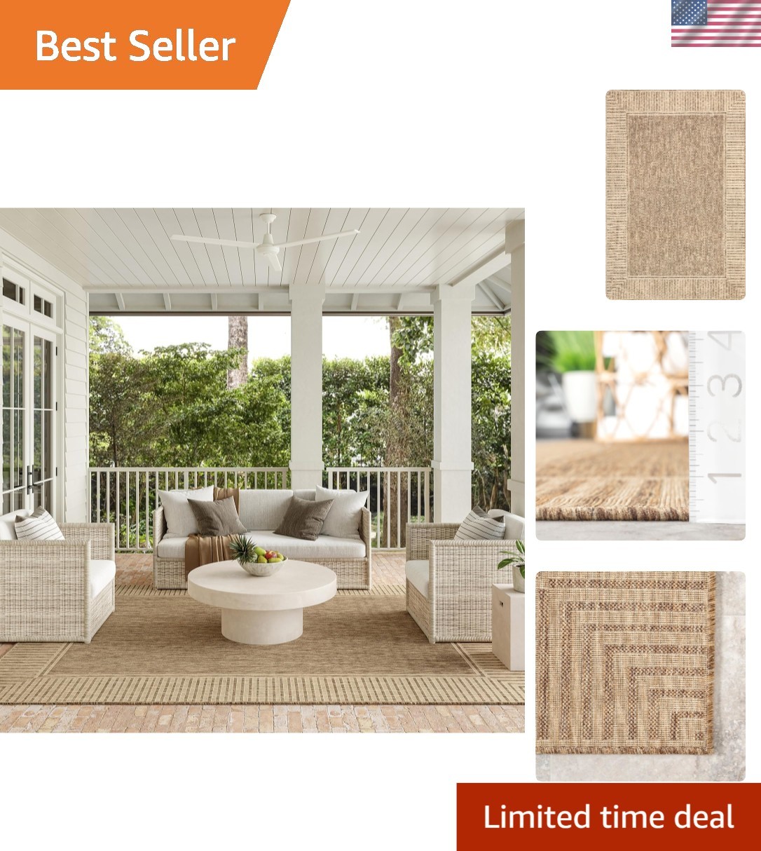 Asha 2′ x 3′ Durable Light Brown Indoor/Outdoor Rug – Stylish & Stain-Resistant