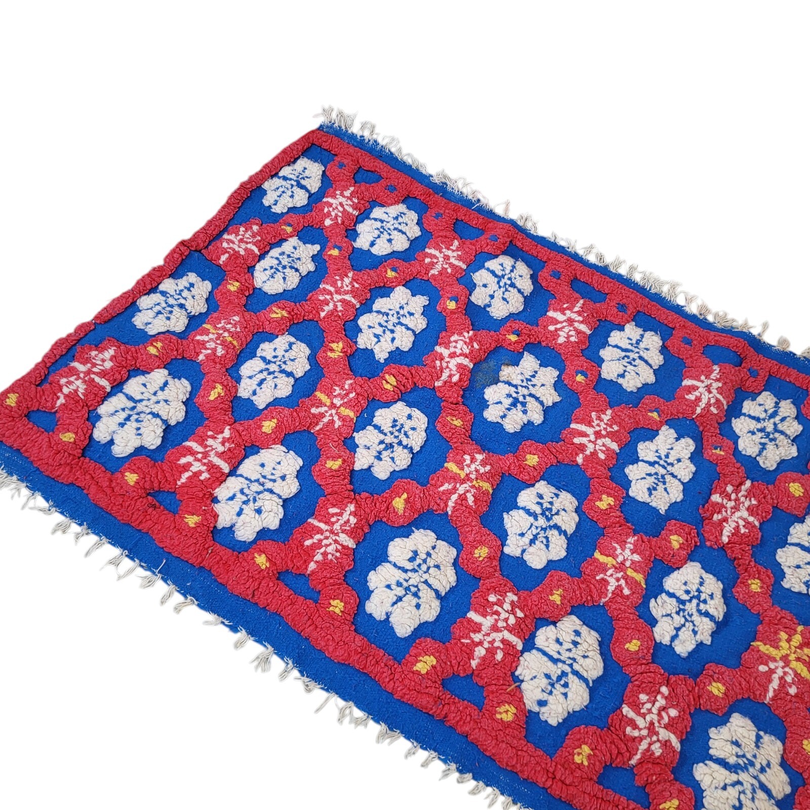 Vintage Moroccan Handmade Rug 3D Blue Red White Floral Tribal Berber Carpet 6×3