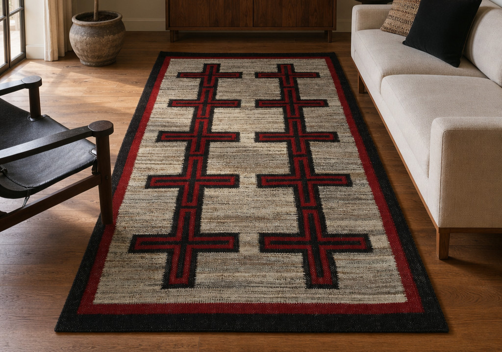 Native American Wool Rug Navajo Cross Pattern Handwoven Southwestern Tribal Rug