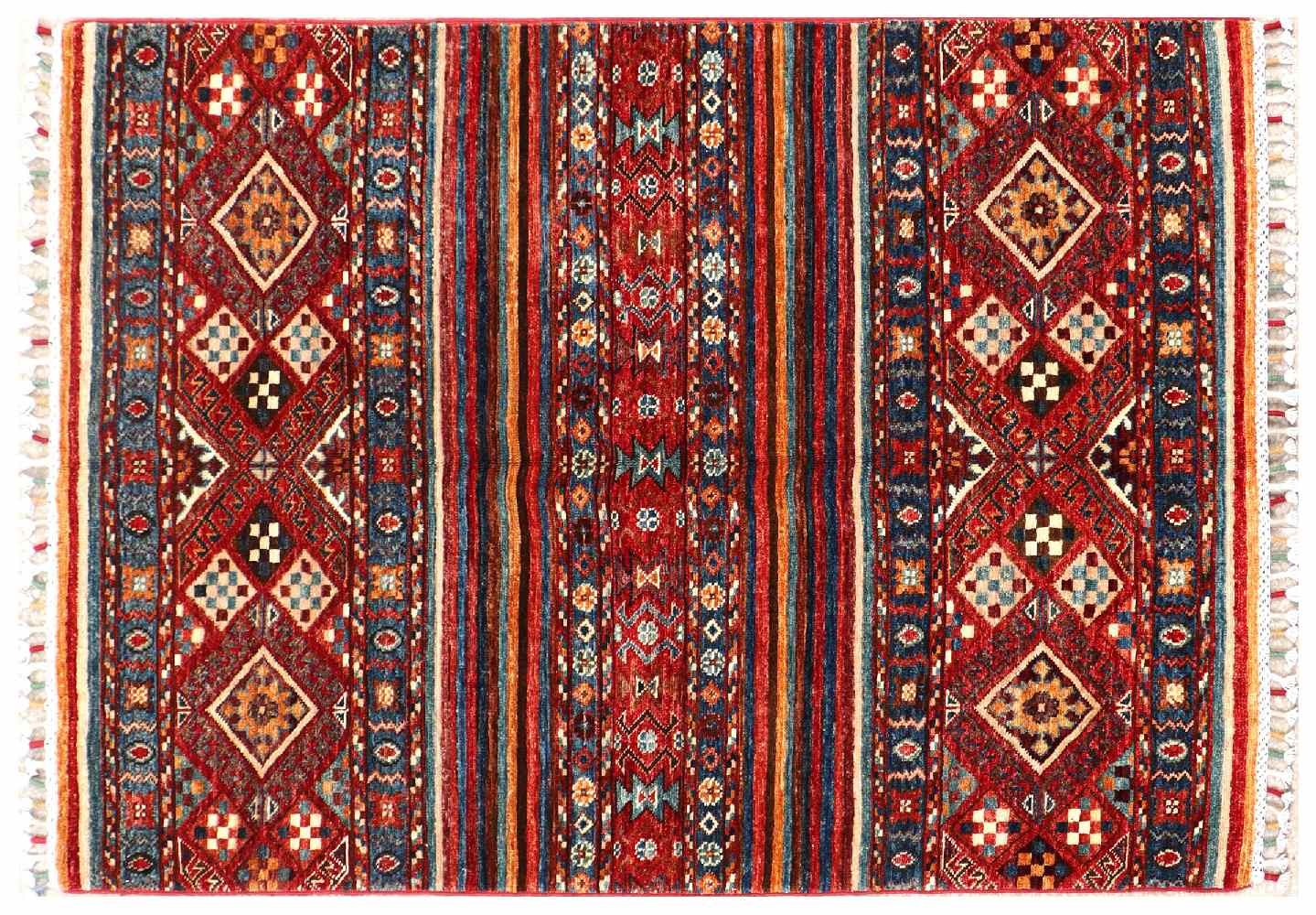 Afghan Ziegler Khorjin Carpet 100×150 Hand-knotted Colorful Striped Oriental