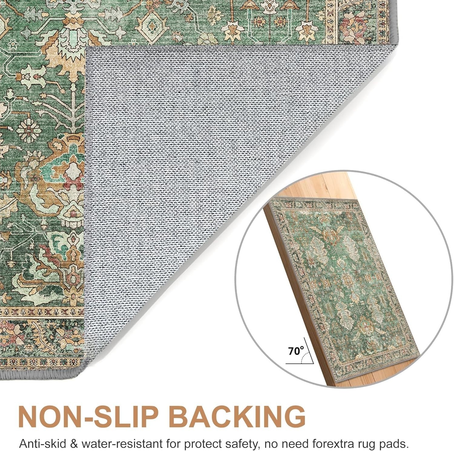 Washable Area Rugs 8×10 Green Boho Rug Tumble Vintage Large Carpet Living Room