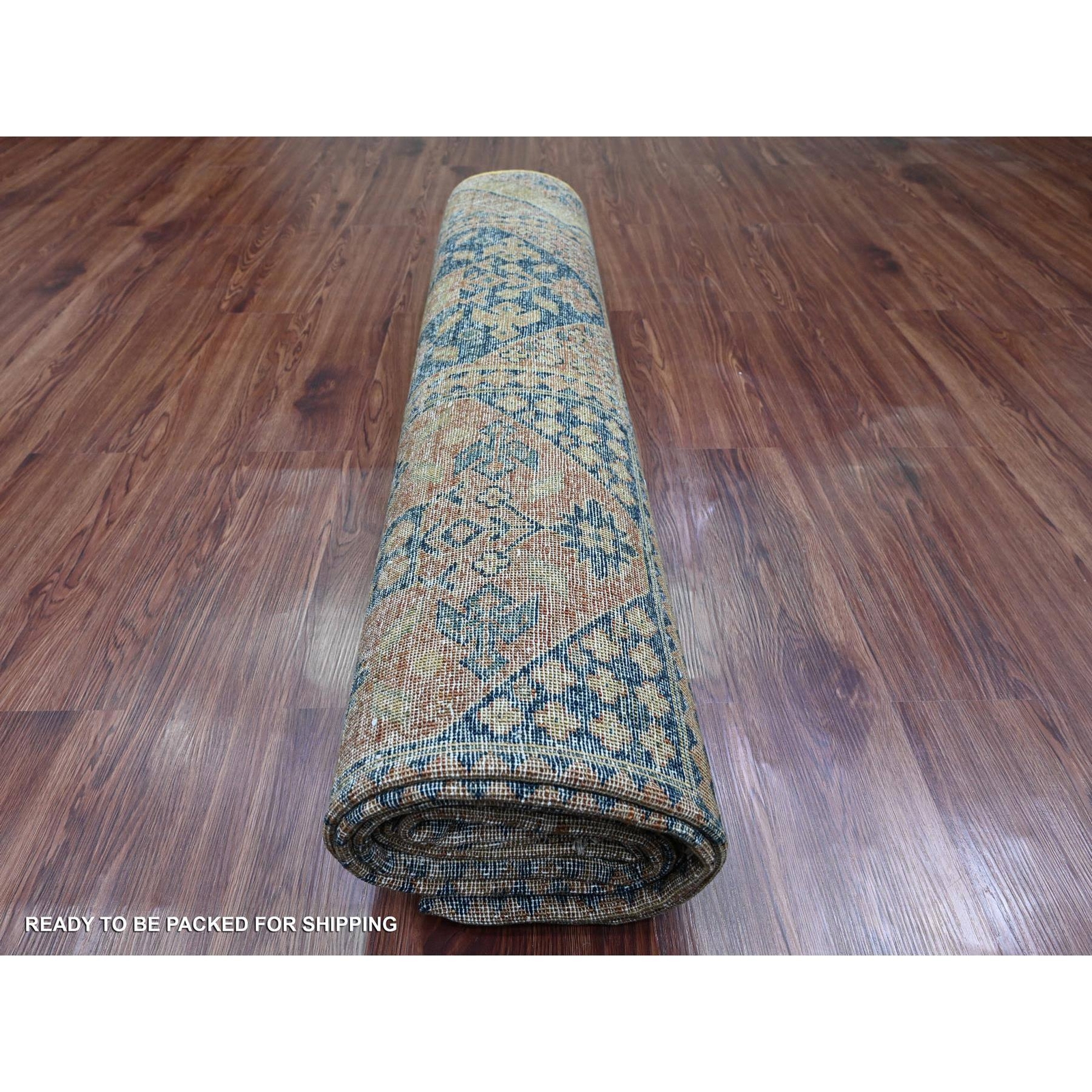 8’10″x12’2″ Brown Overdyed Afghan Block Design Hand Knotted Pure Wool Rug R20374