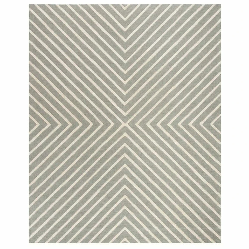Claro Chevron Geometric White & Gray Hand-Tufted 100% Wool Soft Area Rug Etc..