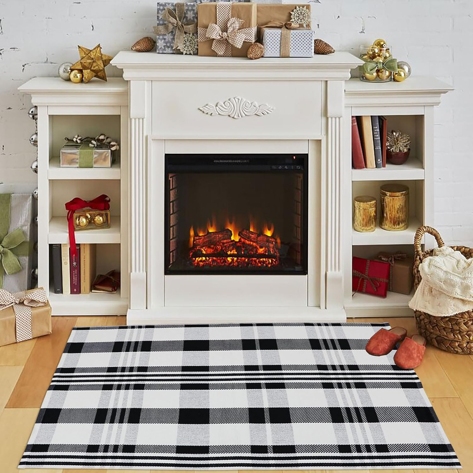 Fall Plaid Rug 2’4 x 3’7 Cotton Check Indoor Outdoor Farmhouse Entryway Rug