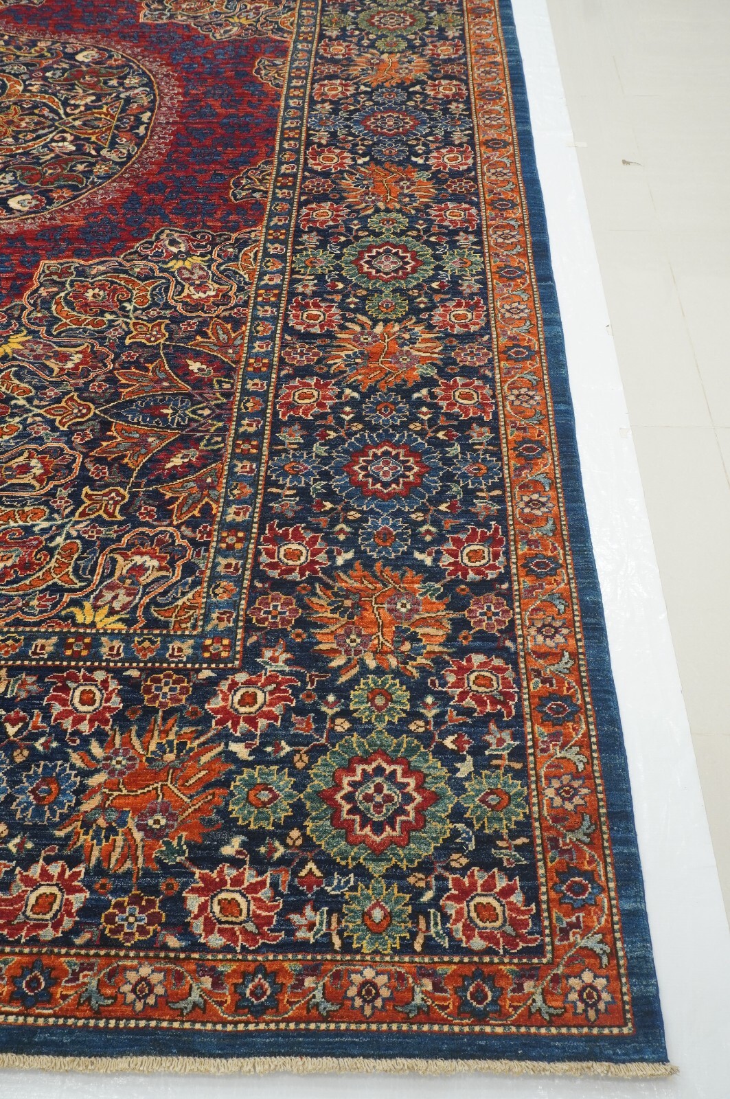 10 x 14 Red Navy Blue Turkish Hereke Super fine Hand Knotted Wool Medallion Rug