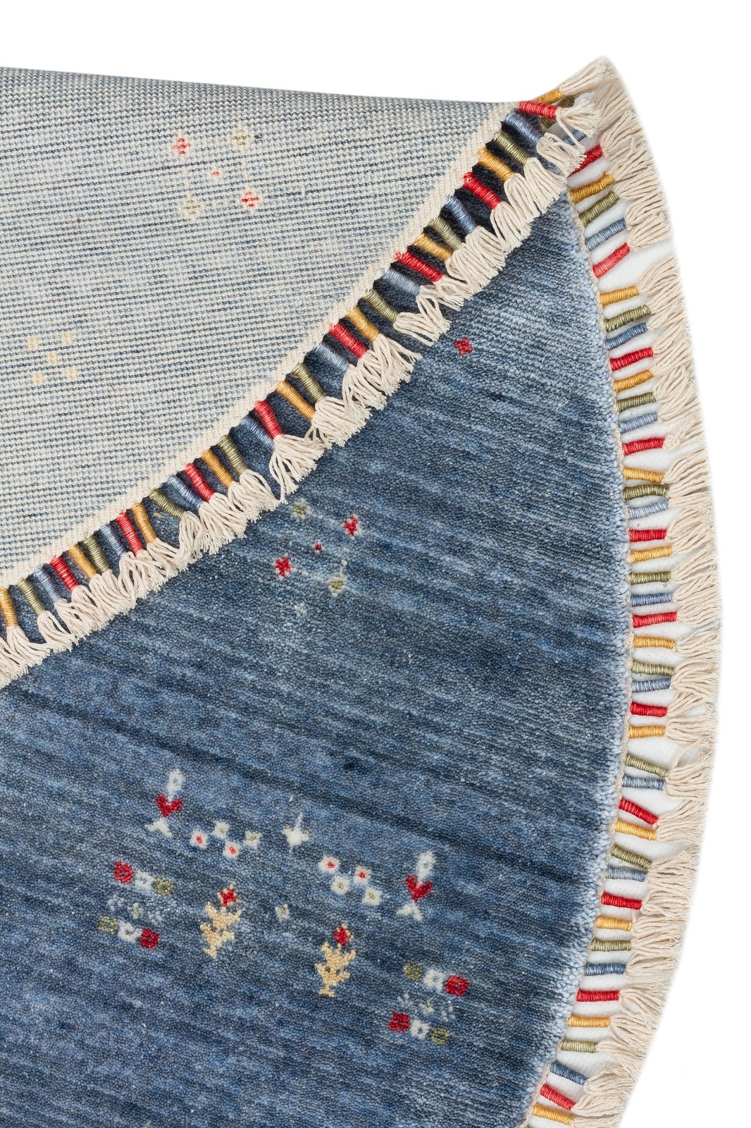 Handwoven Turkish Oushak Rug 5×5 Ft Round Blue Geometric Wool Area Rug