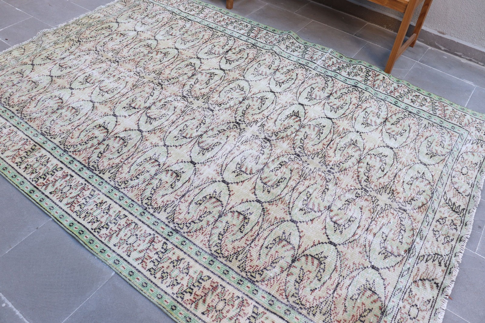 Turkish Vintage Rug, 5,9×8,5 ft Rug, Green Brown Southwestern Rug