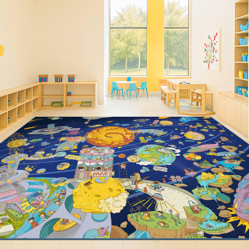 Hazo Haus Galaxy 8X10 Educational Kids Rug For Classroom Interactive Solar