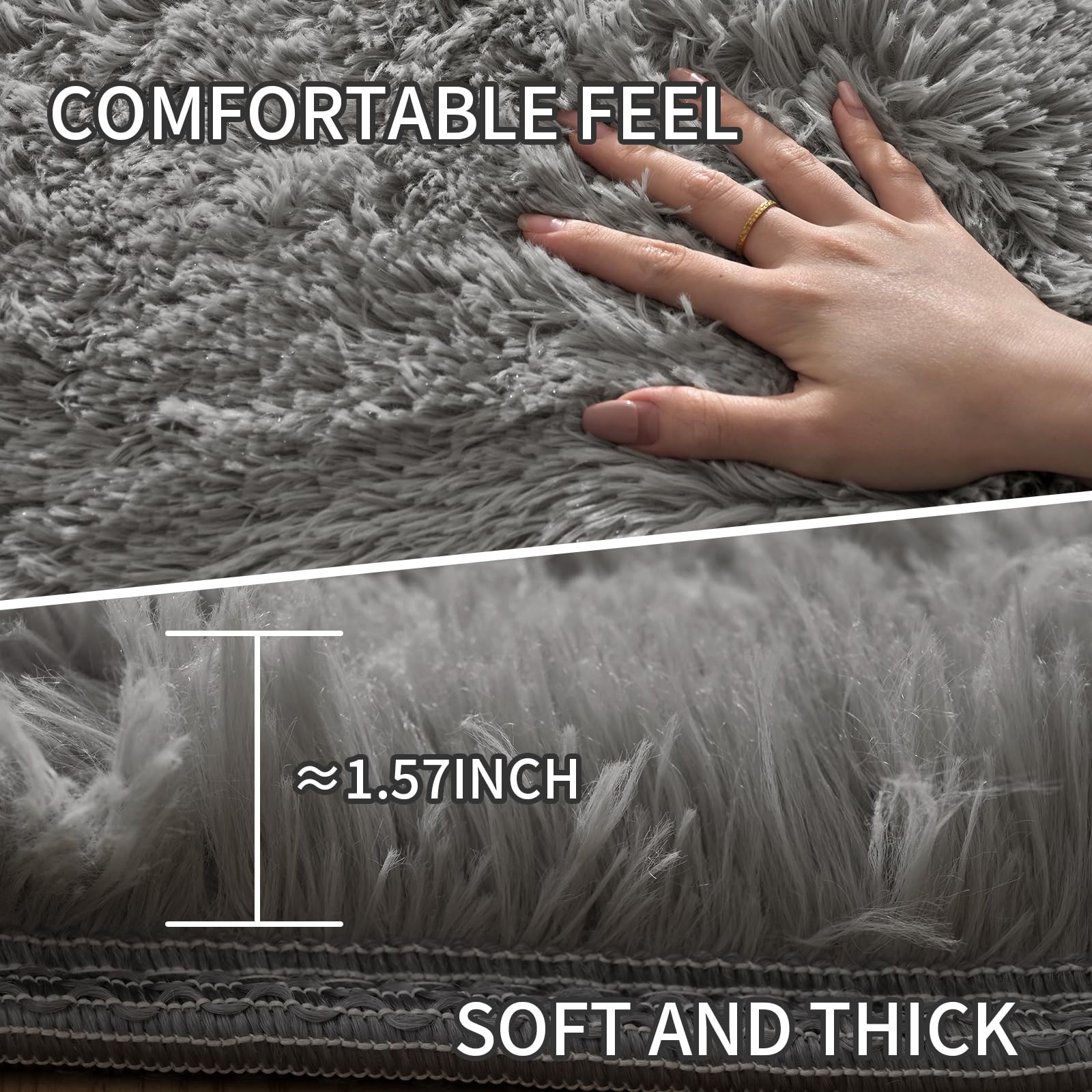 4 Grey Washable and Foldable, Girls’ Bedroom, Fluffy Circular Area Rug, Livin…