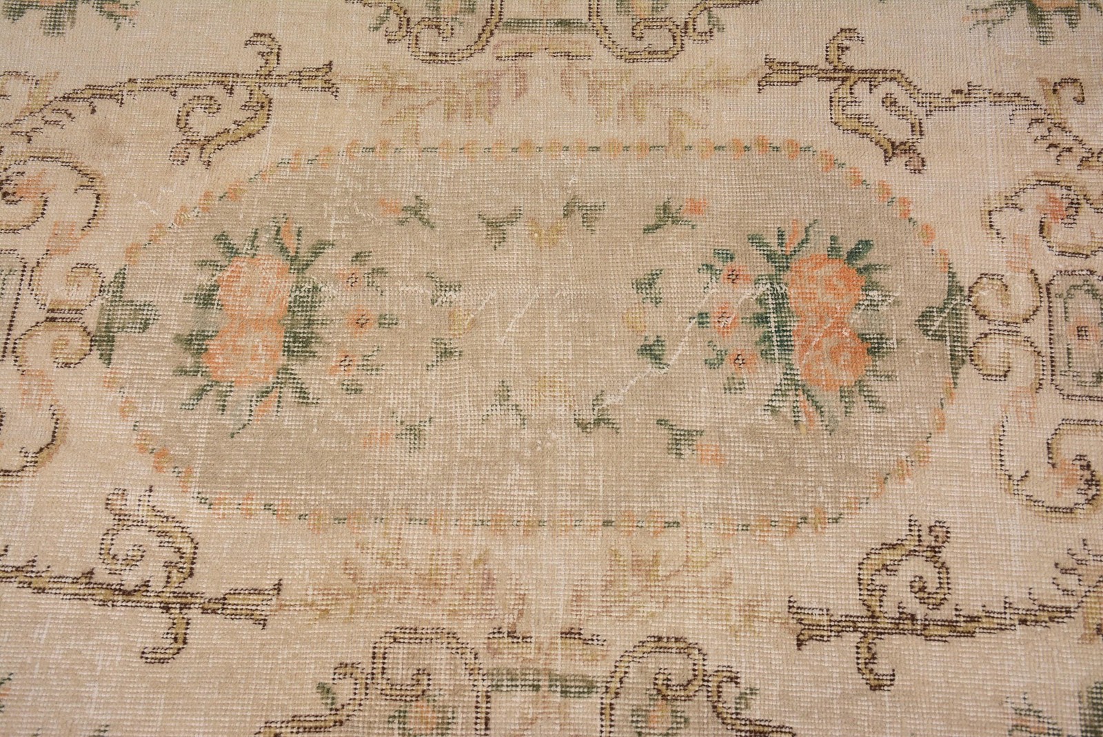 3,9×6,6 ft Turkish Rug, Vintage Area Rug, Brown Green Ikat Rug
