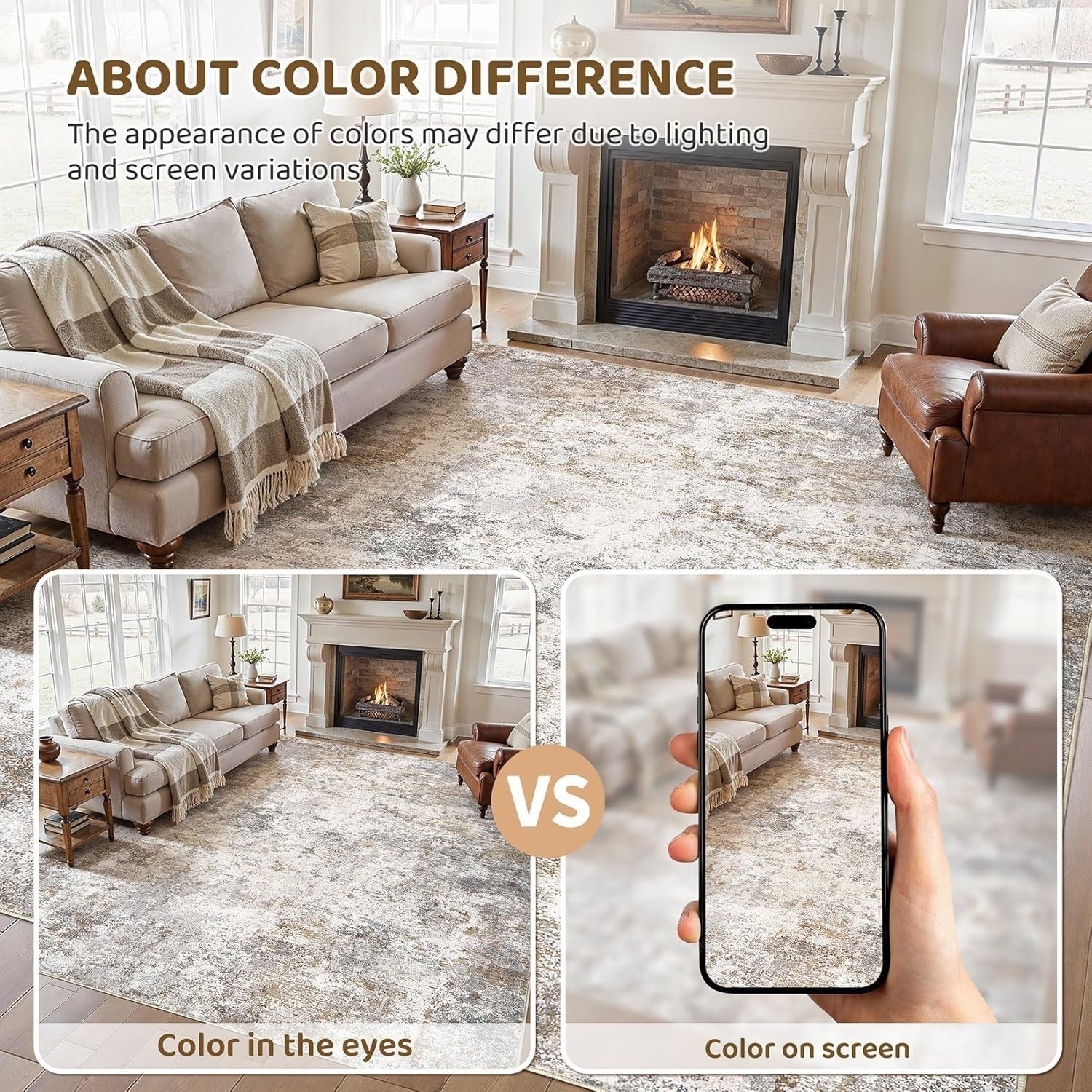 8×10 Area Rug Living Room Rugs – Washable Neutral Modern Abstract Soft Thin L…