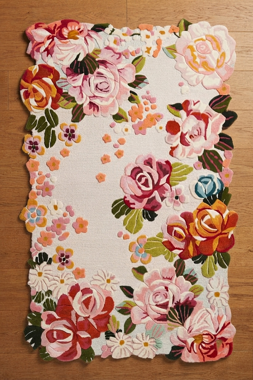 Floral Hand Tufted Wool Rug Modern Living Room Carpet Office Kitchen Area Rugs