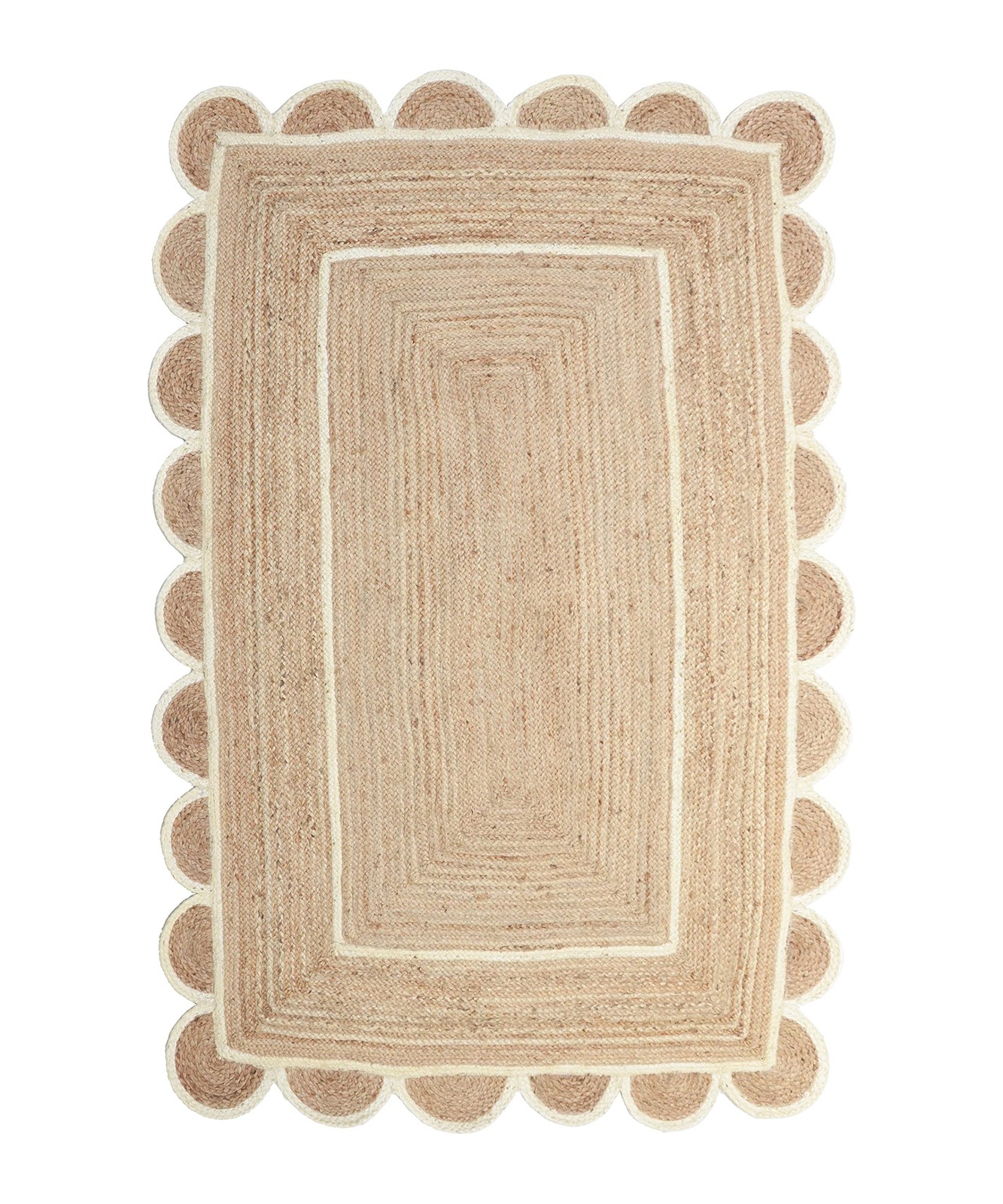 Gautam International Scallop Pattern Jute Bohemian Area Rug 4X6 Off White