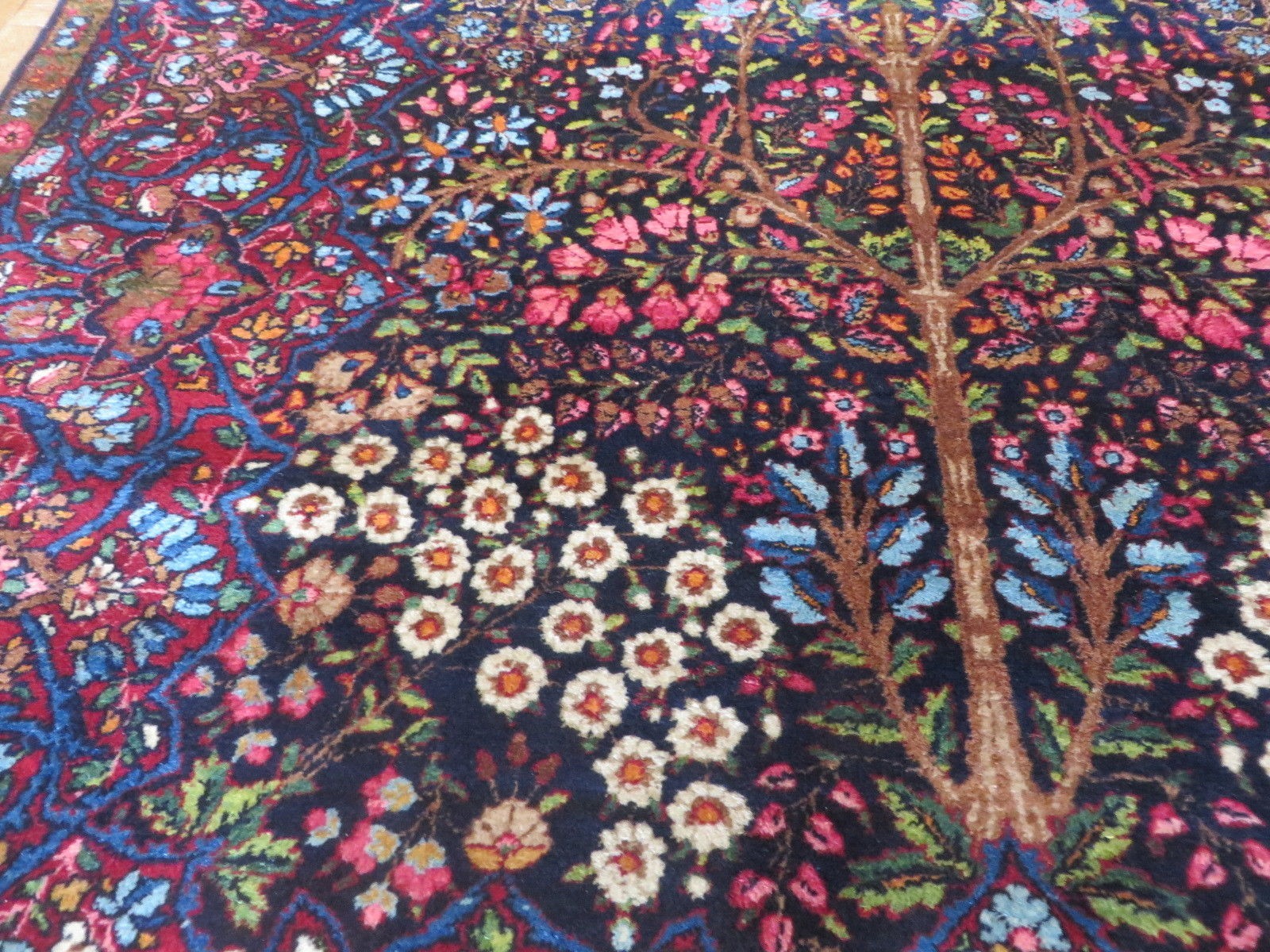 4’7 x 6’10 Hand Knotted Navy Blue Tree of Life Antique Oriental Rug G2798