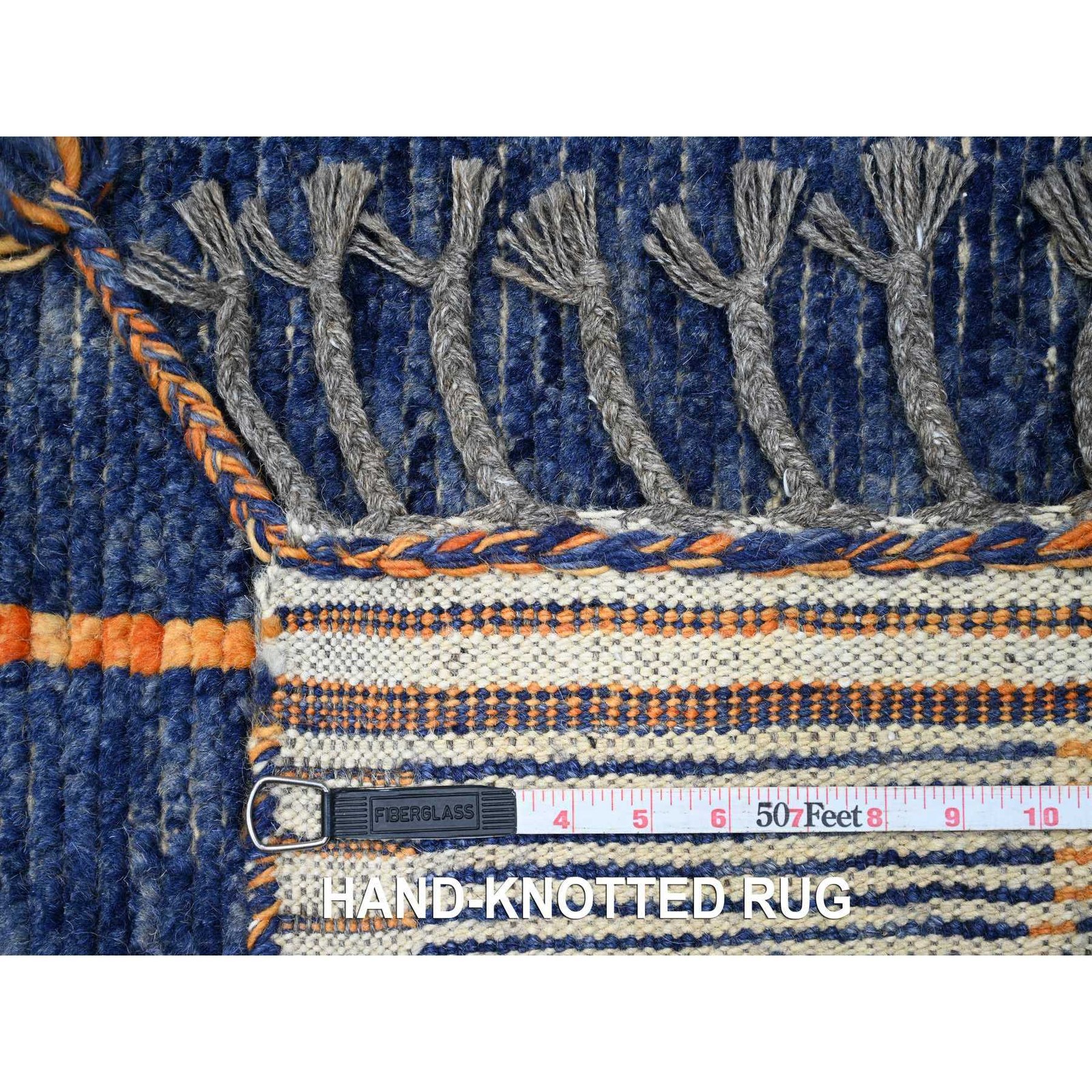 9’x12’5″ Blue Moroccan Weave Arts and Crafts Design Hand Knotted Wool Rug R20418