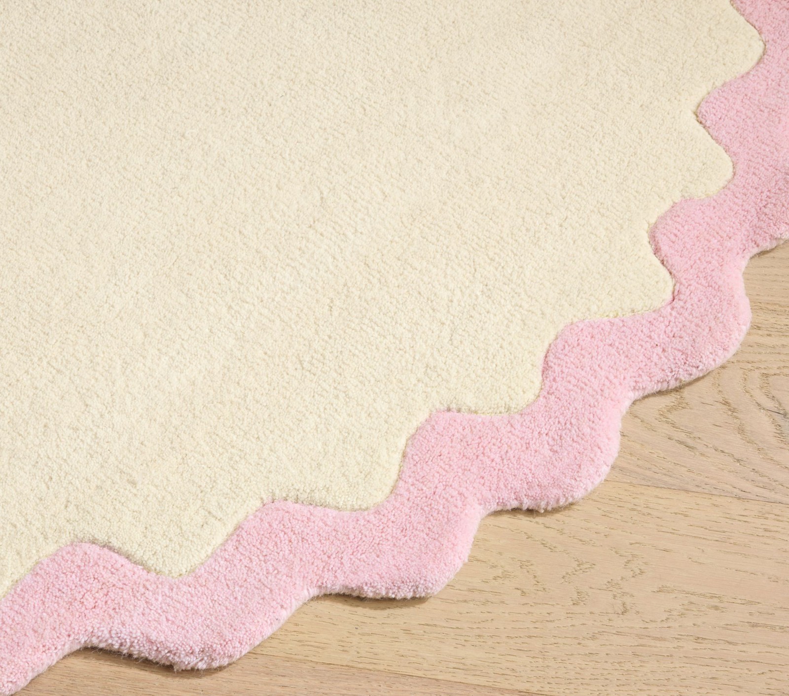 New Pottery Barn Kids Wave Border 5′ Round Wool Rug ~Pink/Ivory~