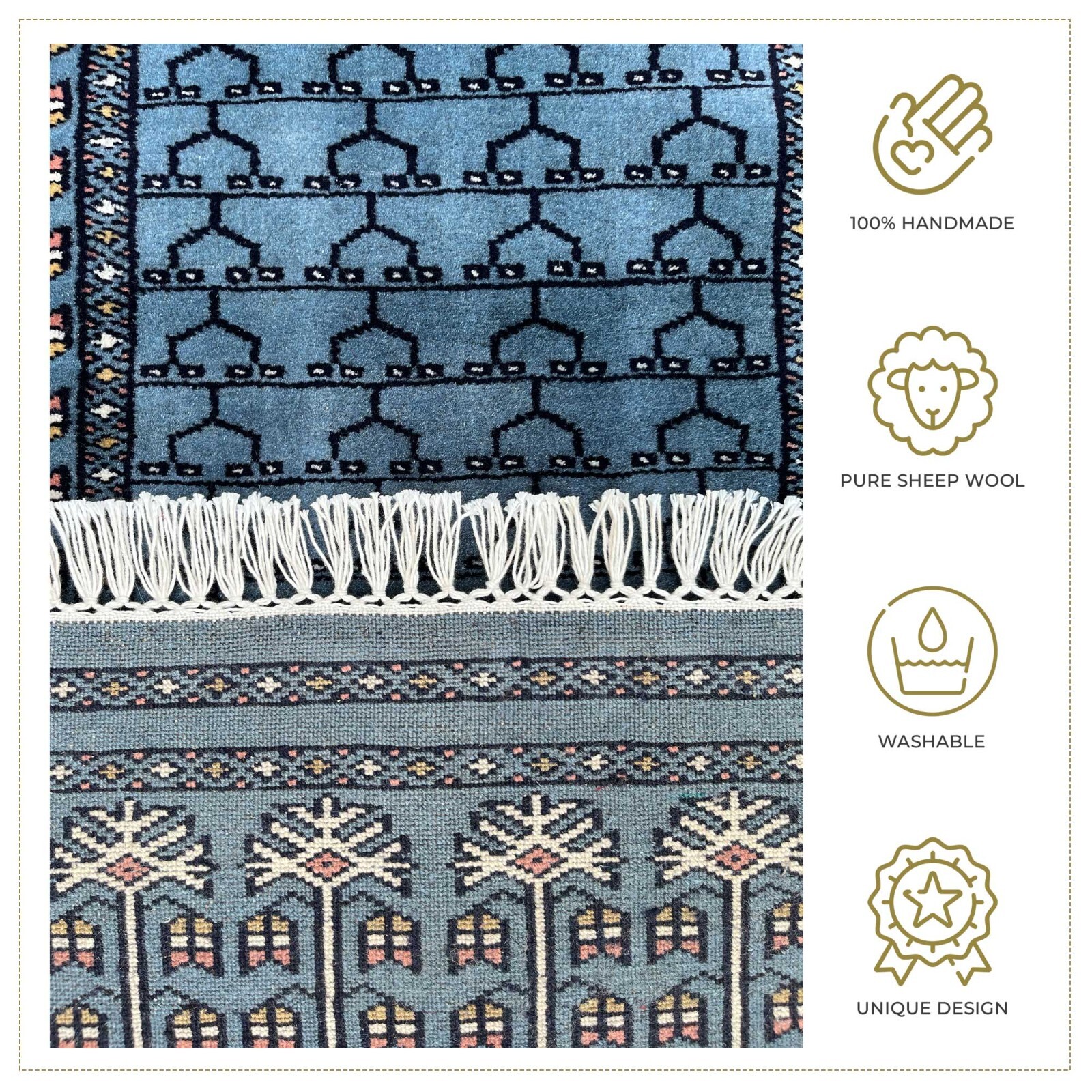 Amma Carpets Hand-Knotted Woolen Runner Rug Bluish Grey 2×6 feet Parda