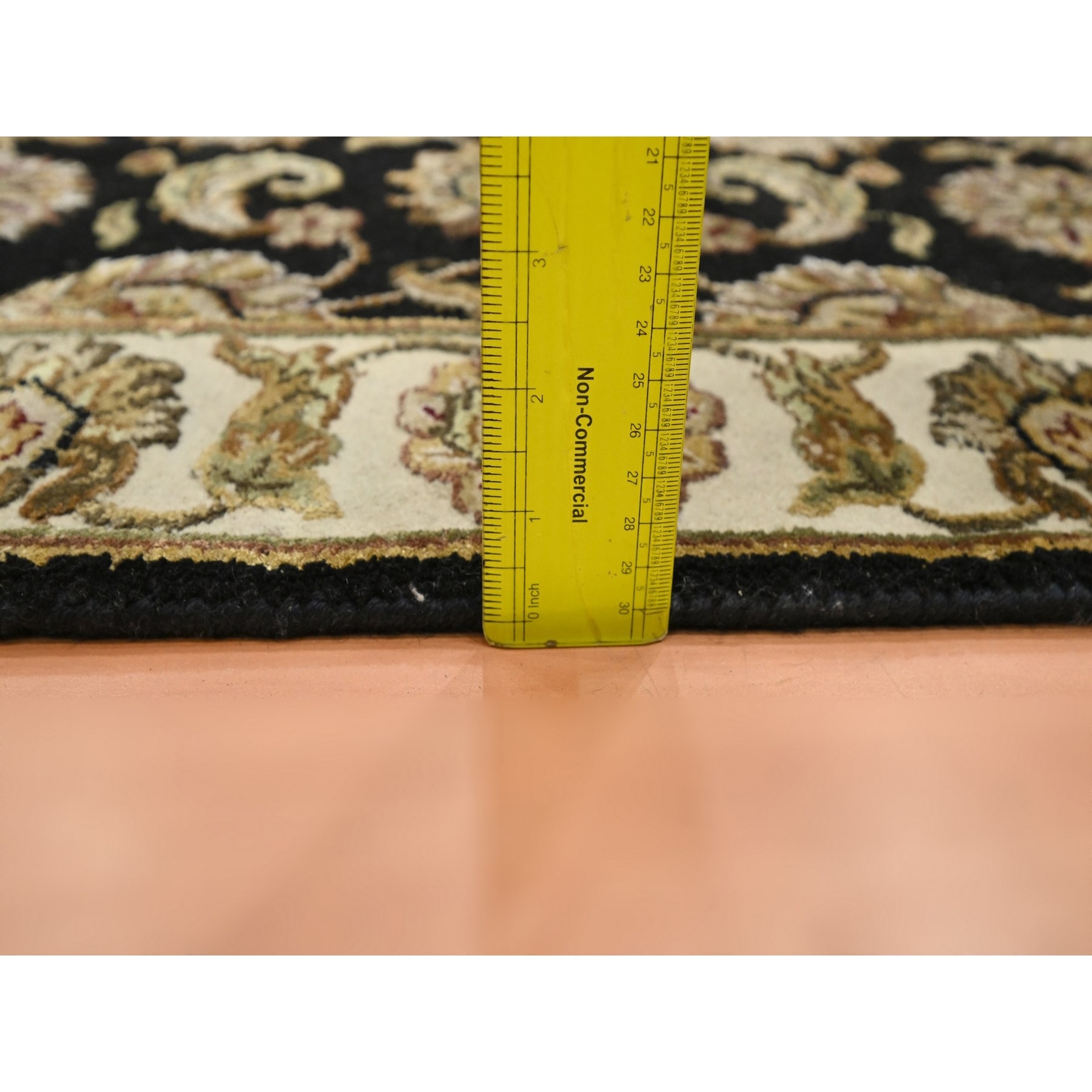 2’6″x8′ Black Rajasthan Leaf Design Hand Knotted Wool & Silk Runner Rug R75619