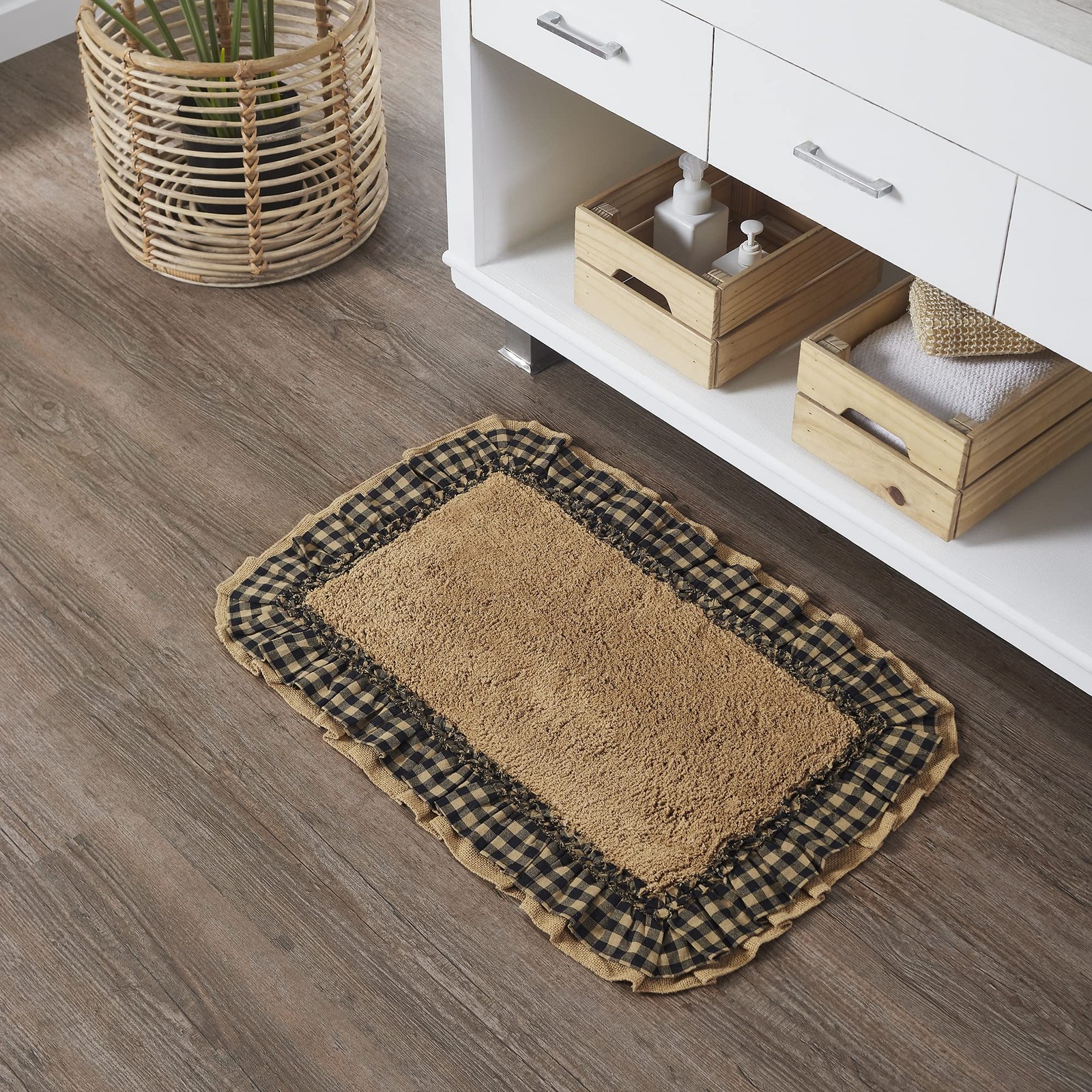 Burlap Check Bath Mat, Natural and Black, 20×30