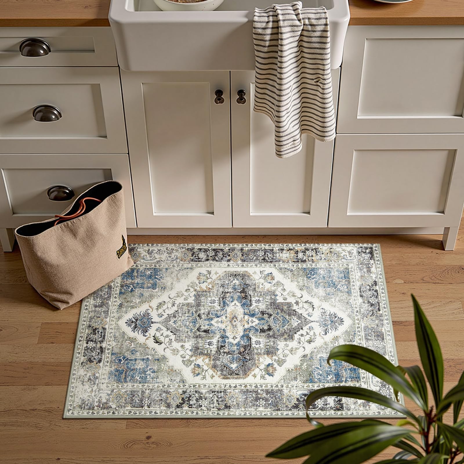 jinchan 2×3 Entryway Rug Vintage Washable Non-Slip Thin Elegant Retro Door Ma…