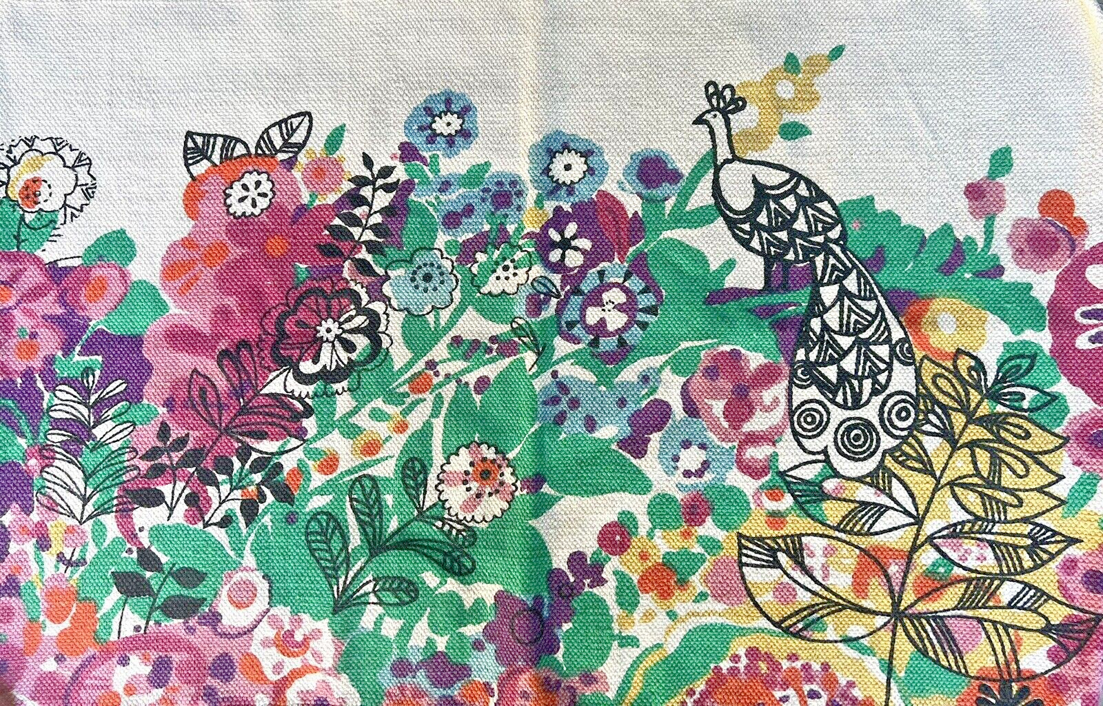 100% Cotton Woven Colorful Rug 36 1/4” X 24 1/2” Peacock & Flowers Made In India