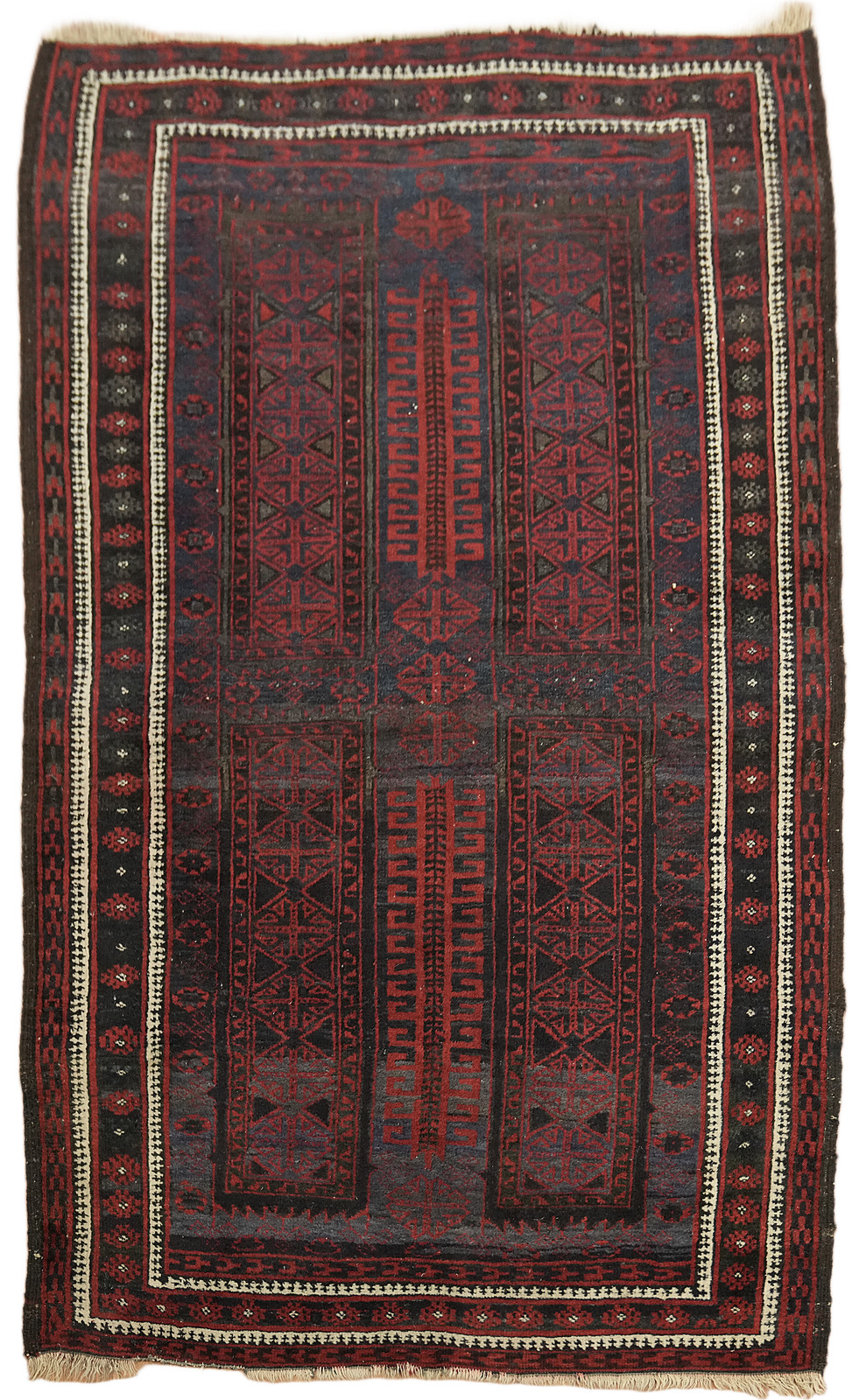 Handwoven Traditional 4×6 Area Rug Midnight Blue, Red & Ivory Tribal Motifs