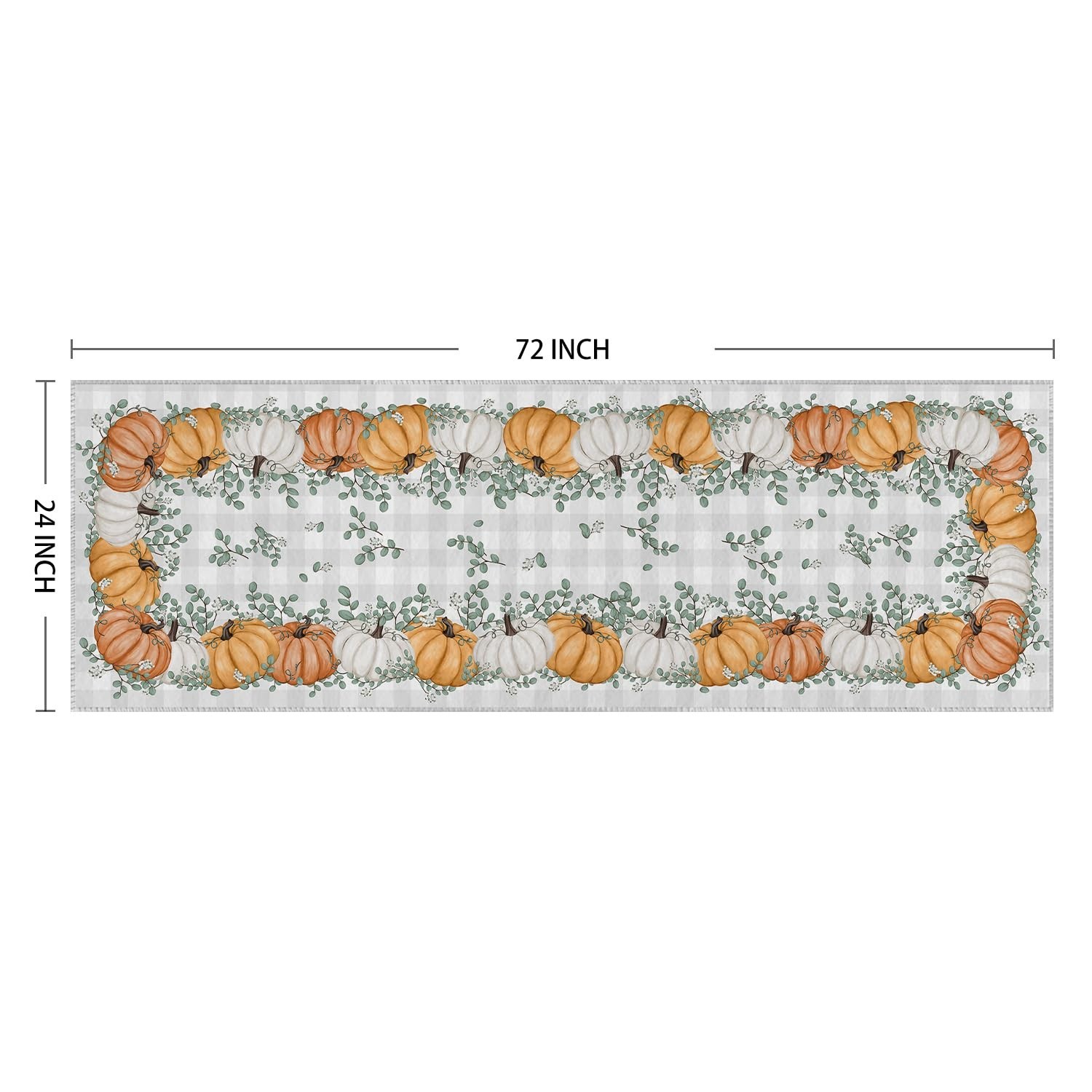 Fall Area Rug 2×6 Feet – Orange Pumpkins & Eucalyptus Leaves Design