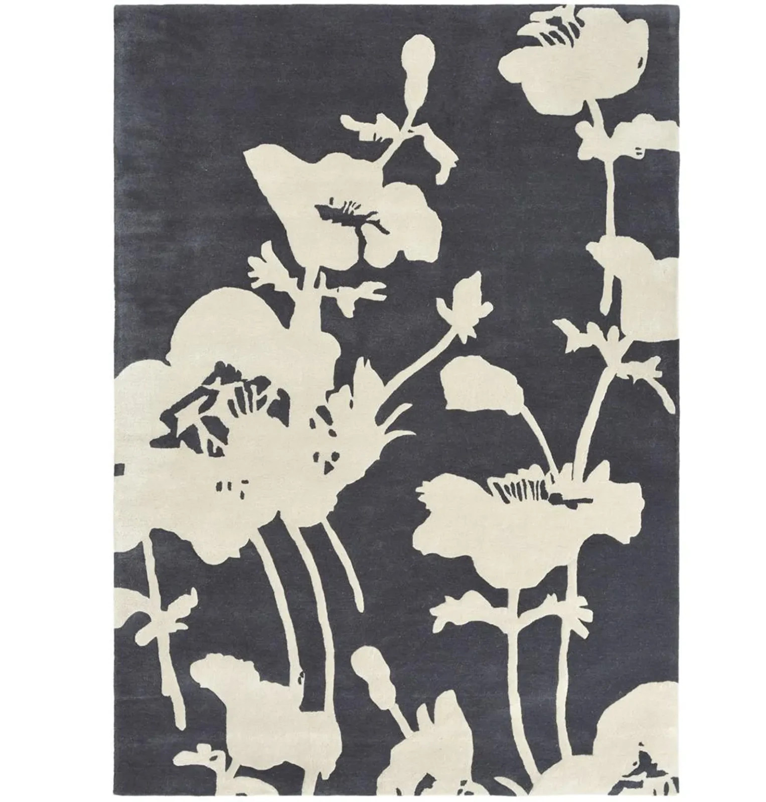 Luxury Modern Hand Tufted 100% Wool Rug Color Blue, White Flower Design Carpet R