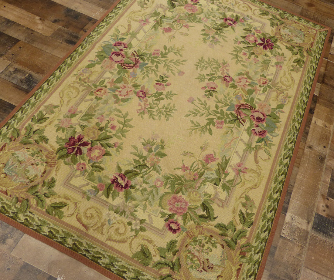 4’x6′ New French Aubusson Design Floral Hand knotted wool Needlepoint area rug