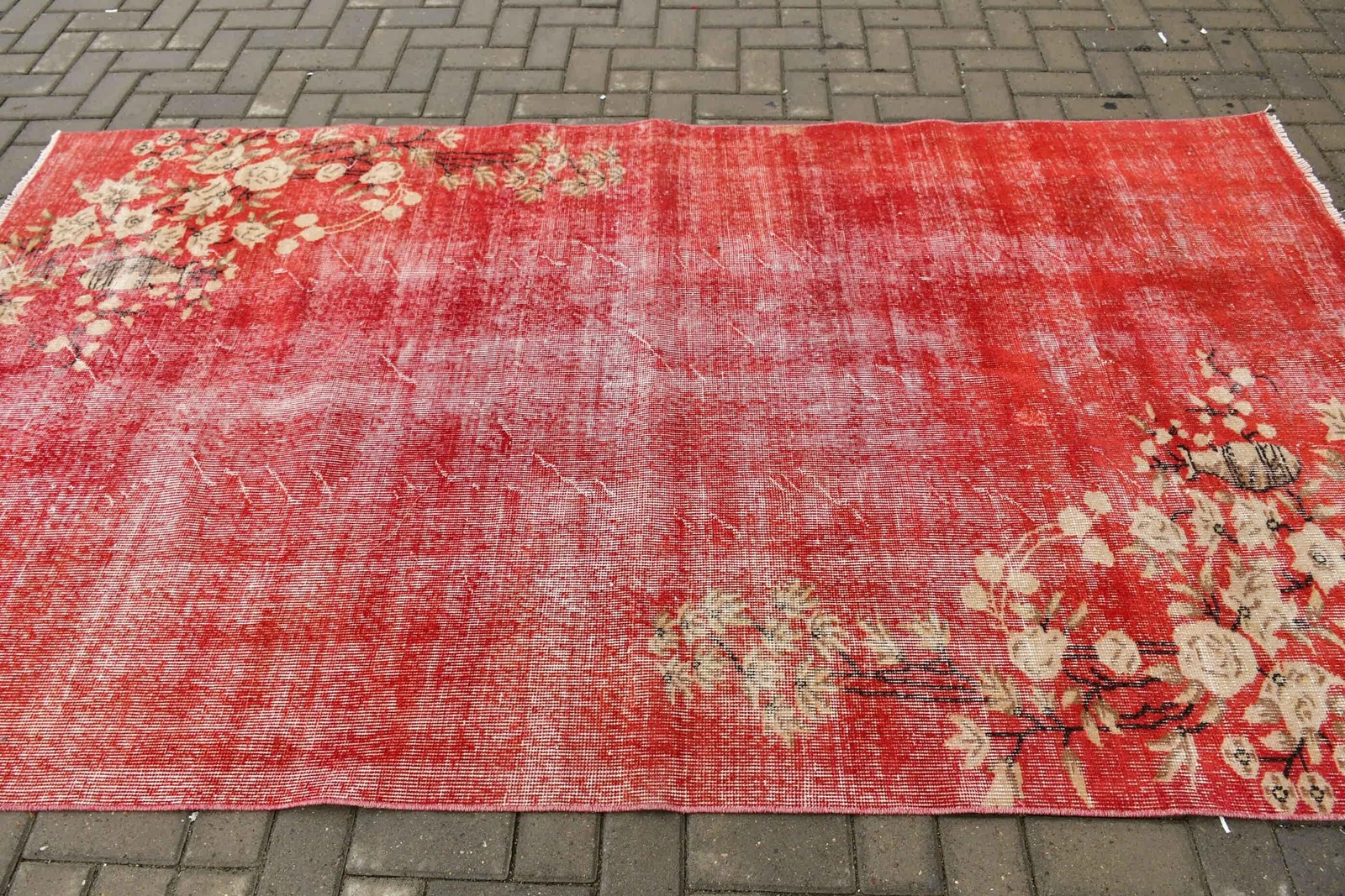 5×8,7 ft Vintage Rug, Red Ikat Turkish Rug Wool