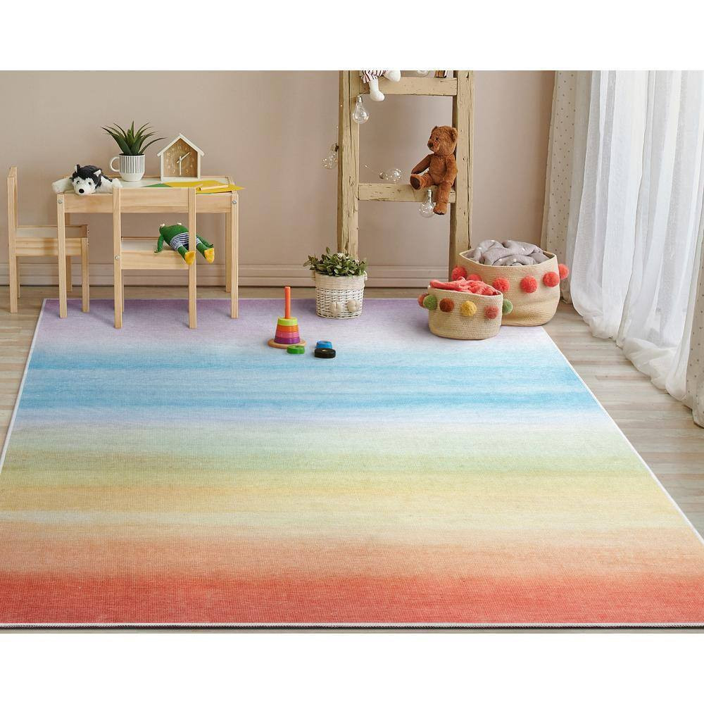 Sunrise Modern Kids Multi Color 6 Ft. X 9 Ft. Machine Washable Flat-Weave Area R